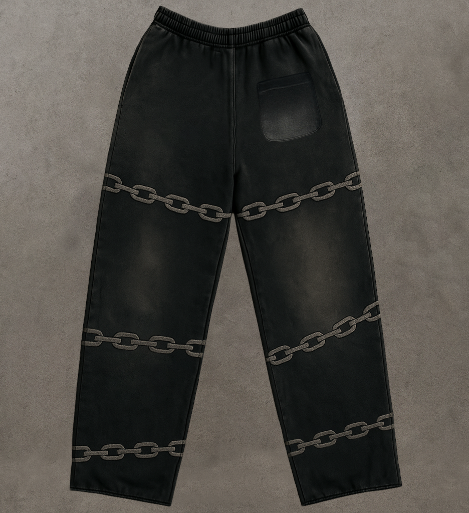 “CHAINED RESISTANCE” Washed Baggy Sweatpants