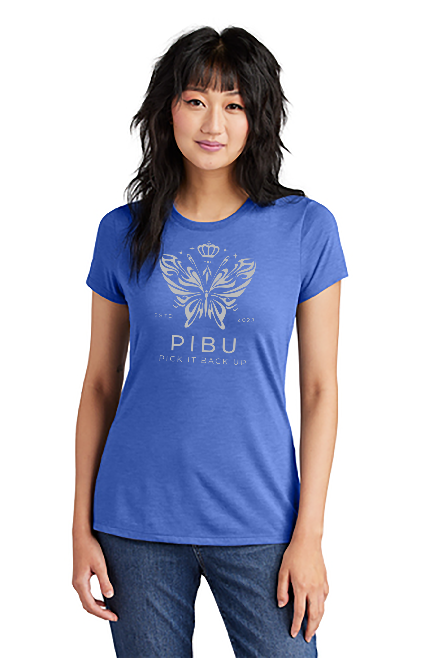 Women's PIBU Butterfly Round Neck Short Sleeve - Gray
