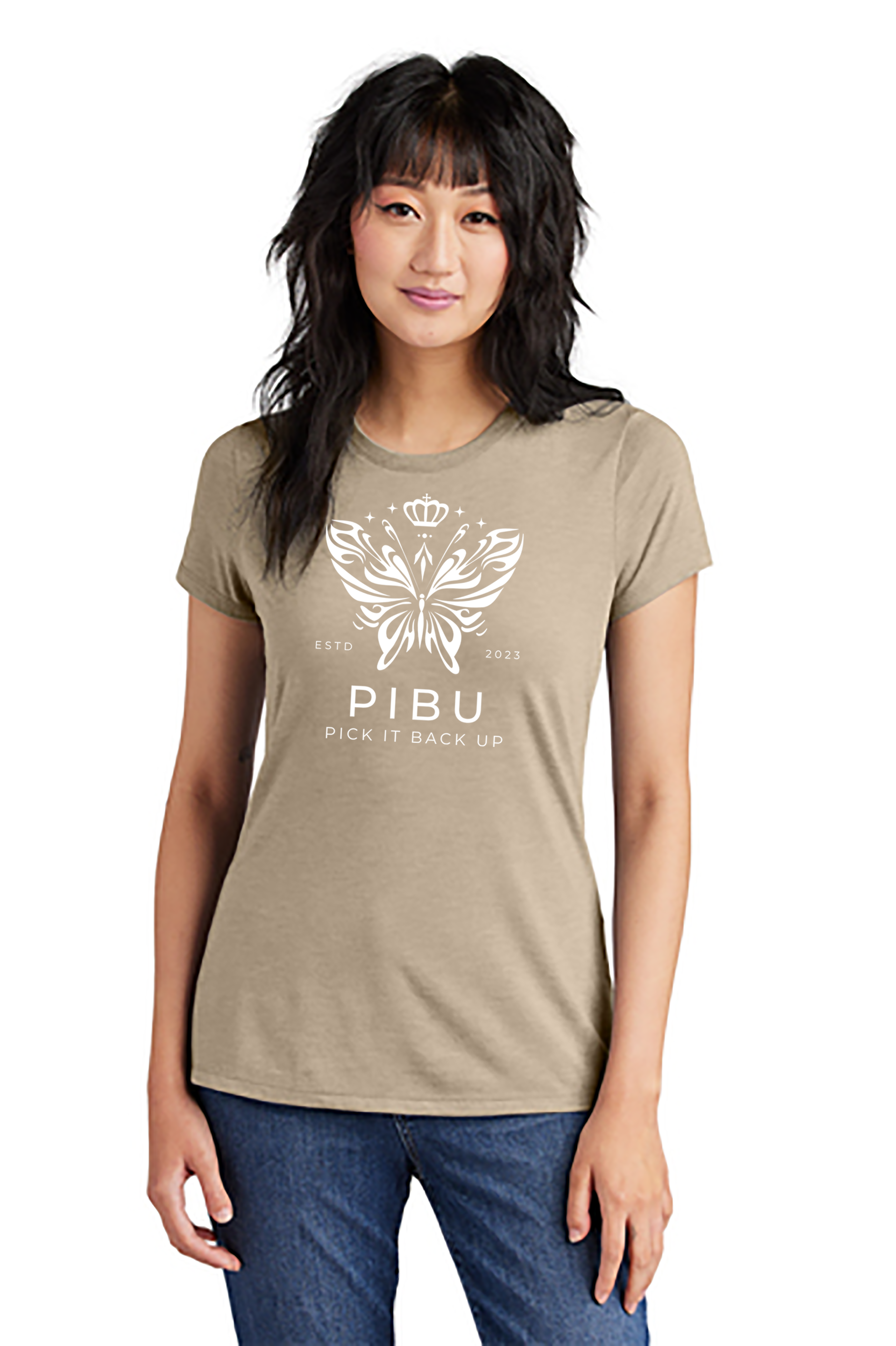 Women's PIBU Butterfly Round Neck Short Sleeve - White