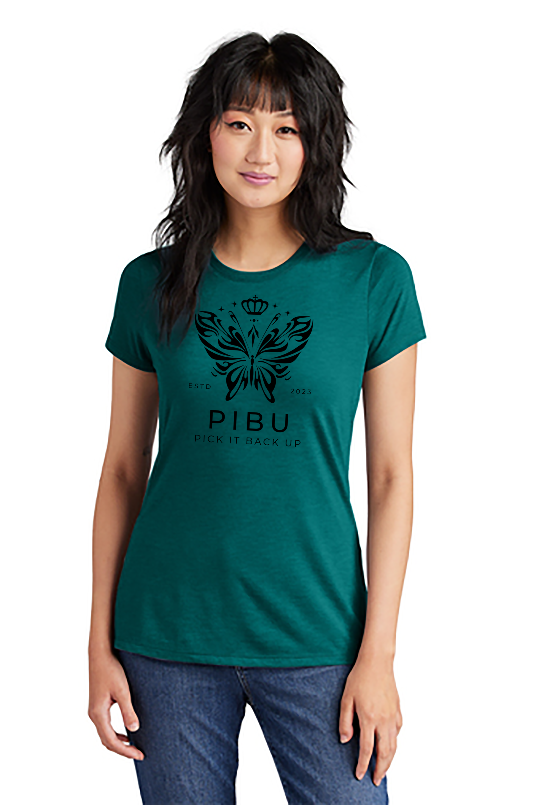 Women's PIBU Butterfly Round Neck Short Sleeve - Black