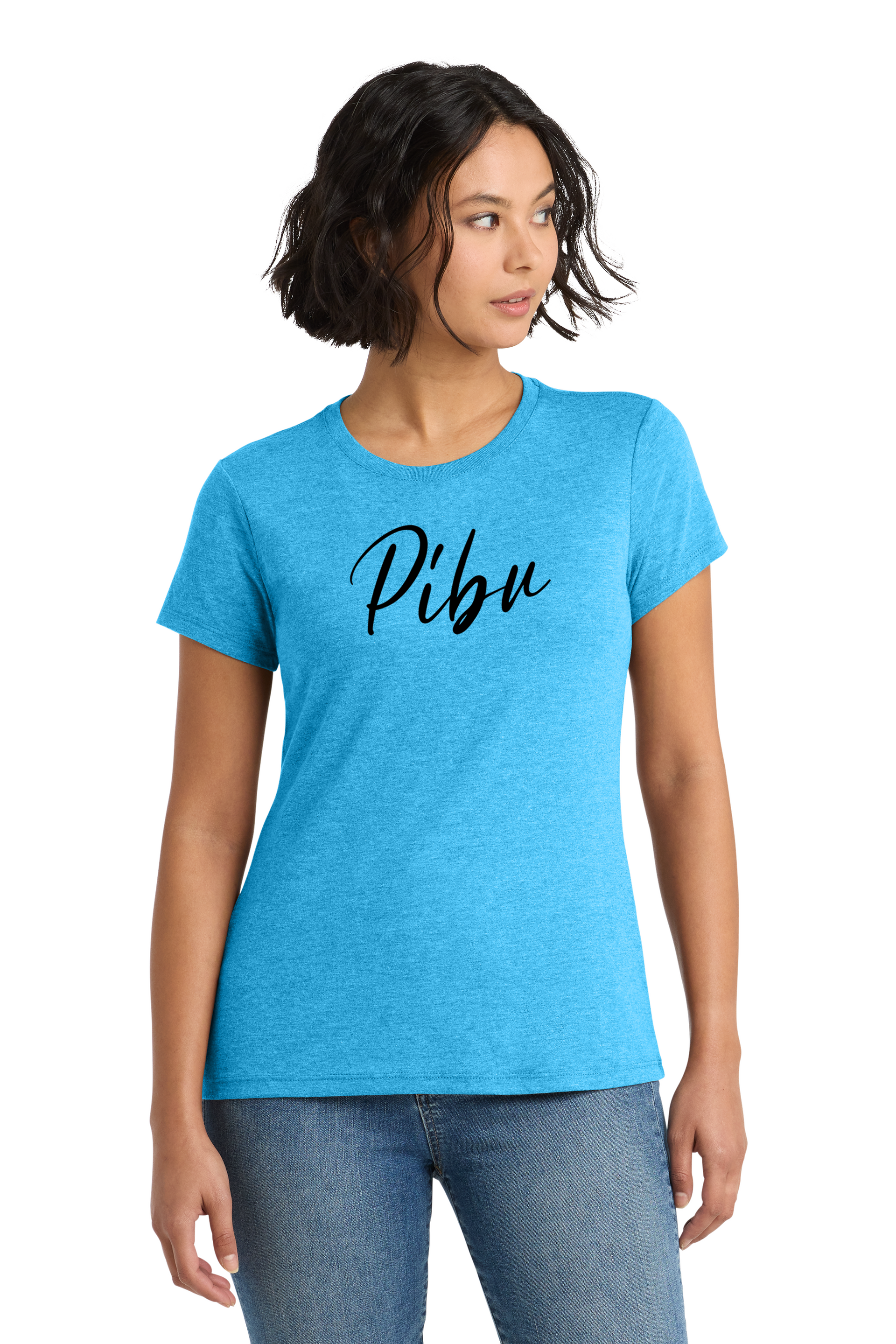 Women's PIBU Script Fitted Round Neck Short Sleeve - Black