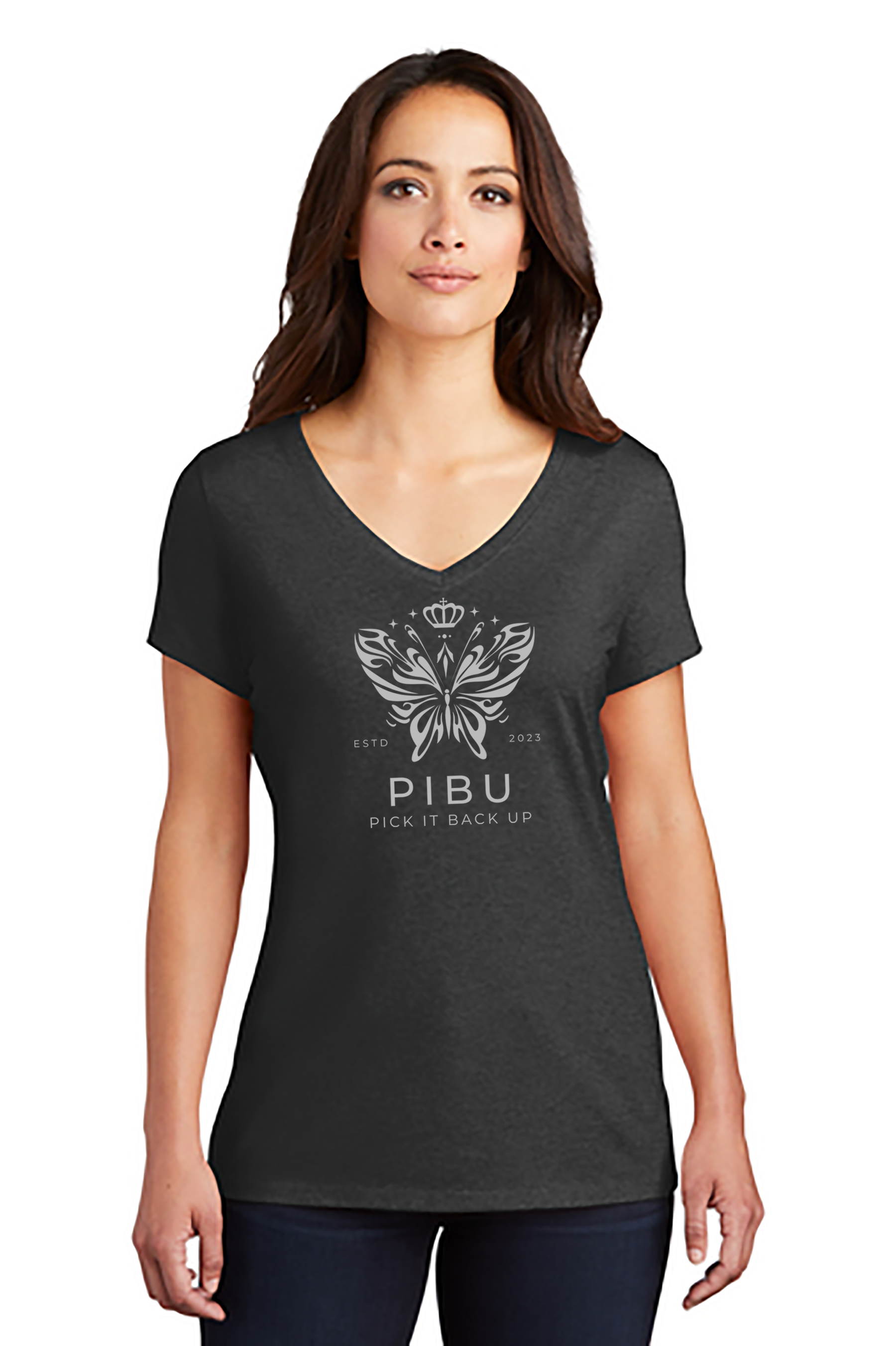 Women's PIBU Butterfly V-Neck Short Sleeve - Gray