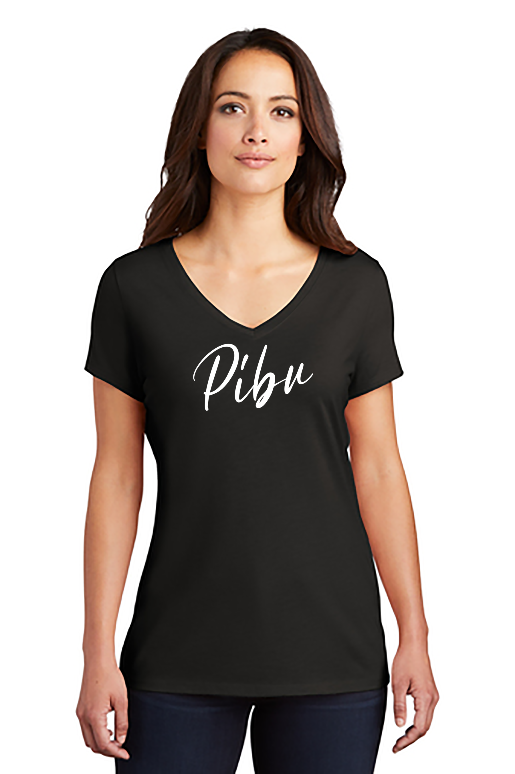 Women's PIBU Script V-Neck Short Sleeve - White