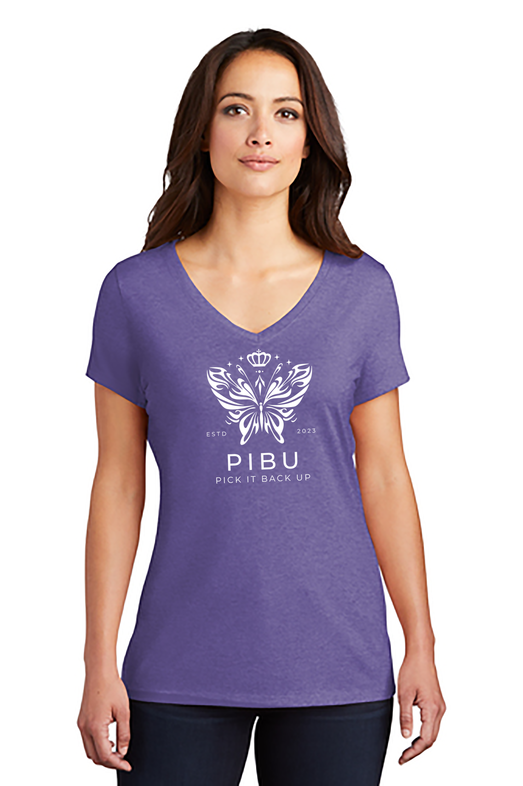Women's PIBU Butterfly V-Neck Short Sleeve - White
