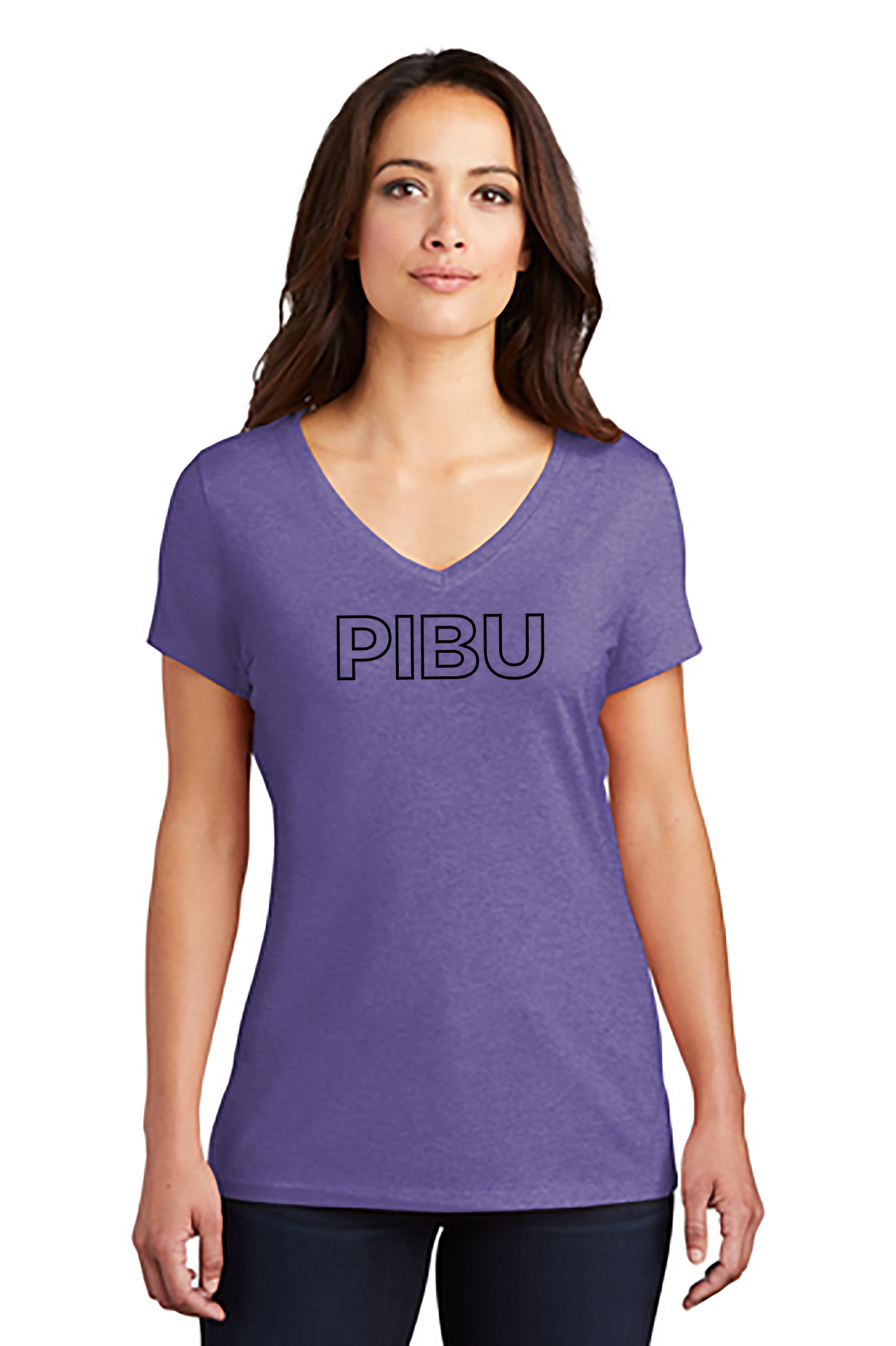 Women's PIBU Classic Outlined V-Neck Short Sleeve - Black