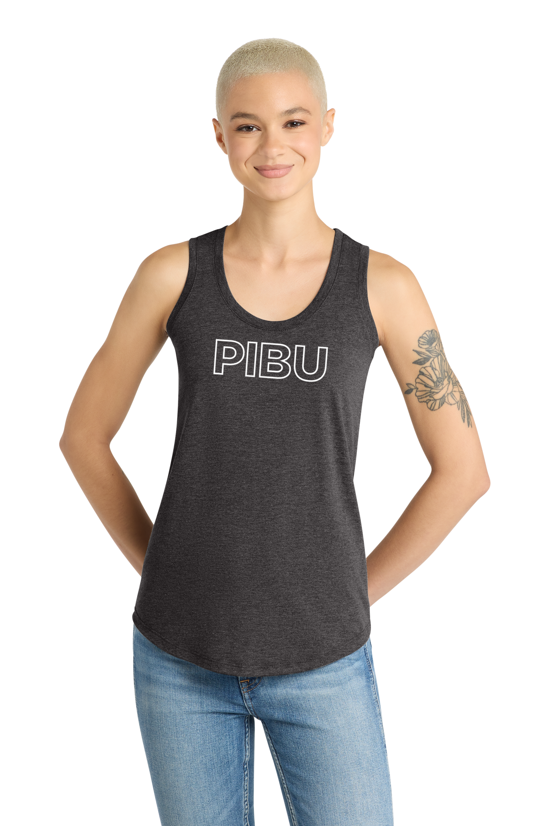 PIBU Outlined Classic Racerback Tank Top - White