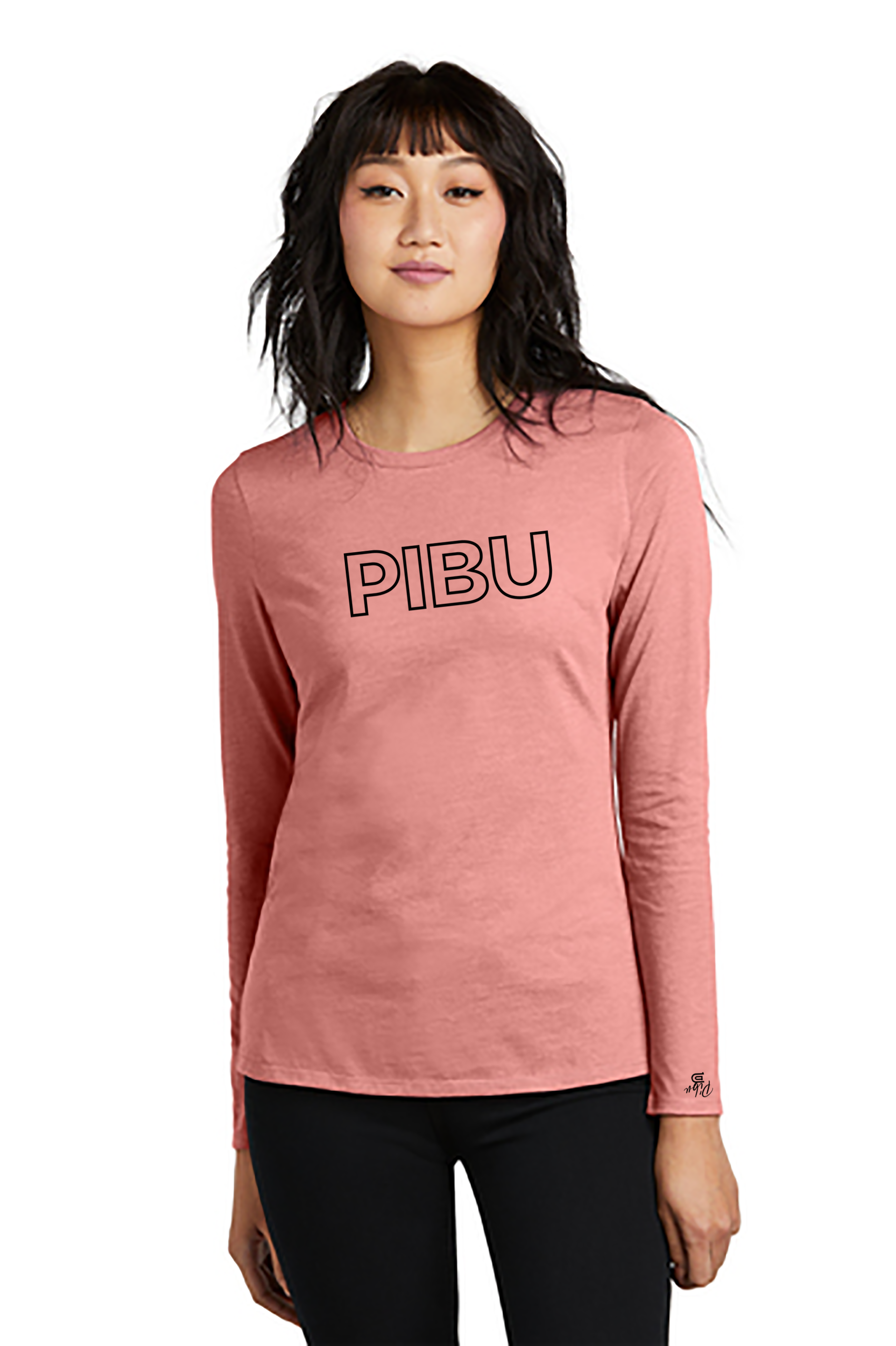 Women's PIBU Classic Outlined Round Neck Fitted Long Sleeve - Black