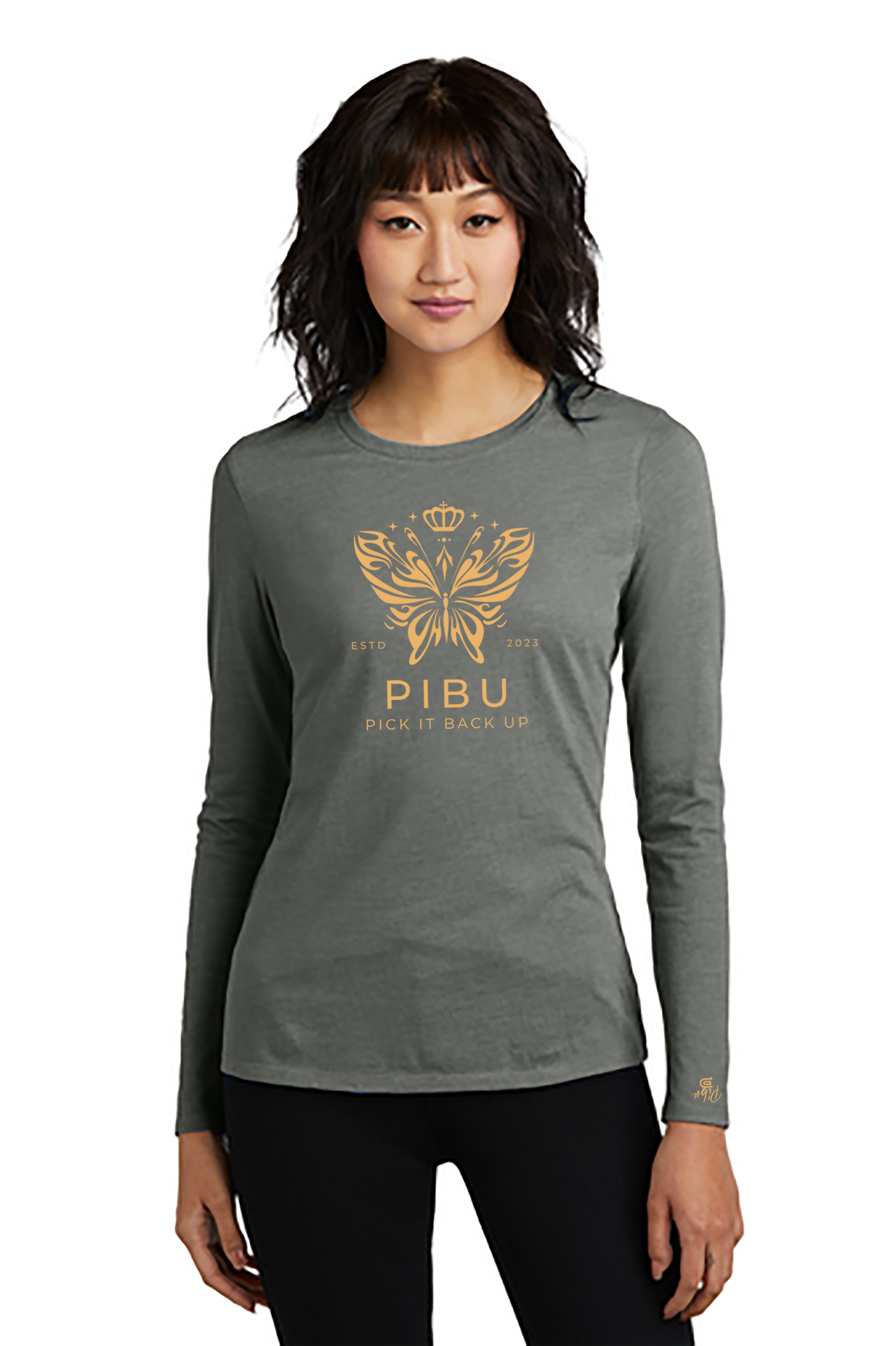 Women's PIBU Butterfly Round Neck Fitted Long Sleeve - Gold