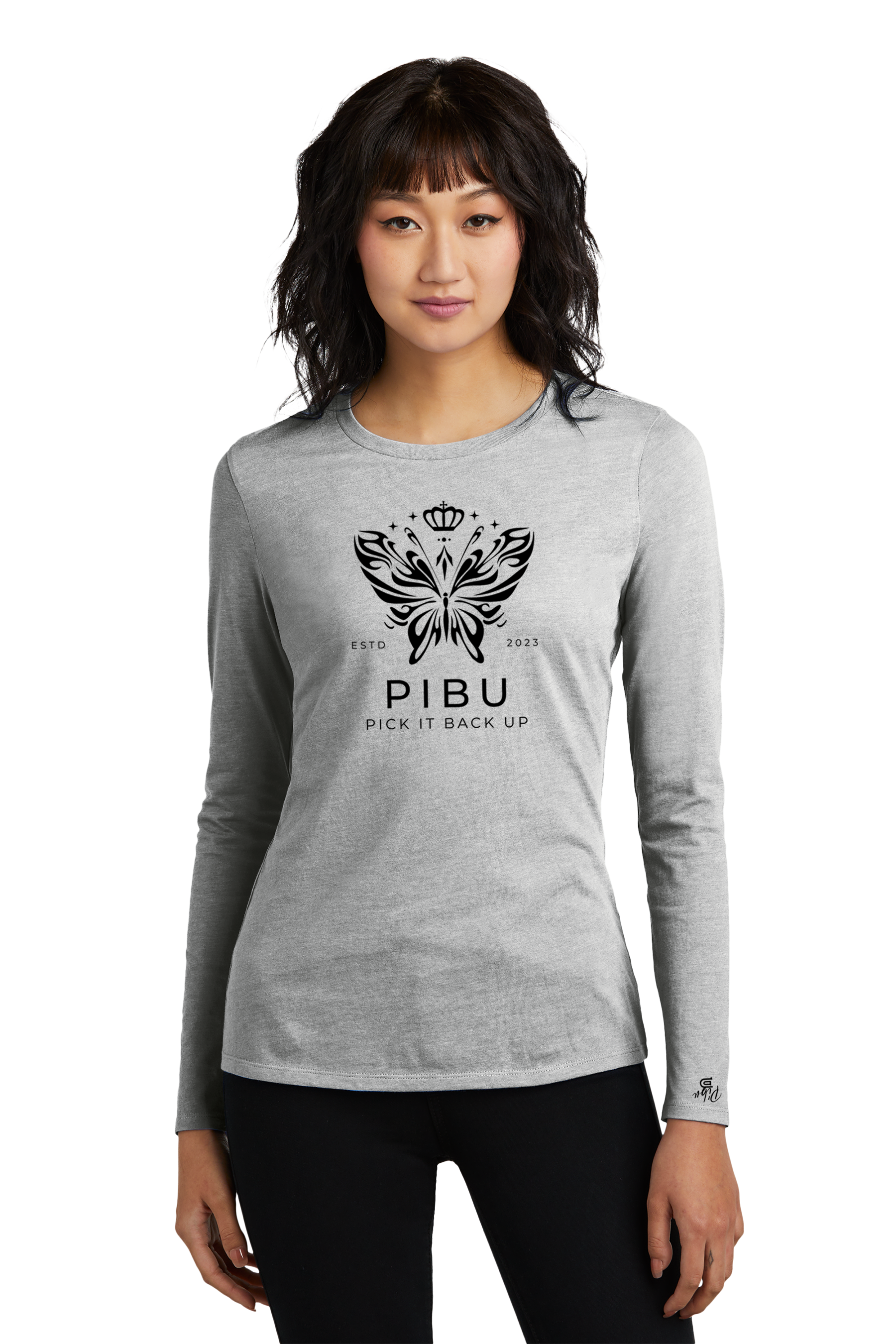 Women's PIBU Butterfly Round Neck Fitted Long Sleeve - Black