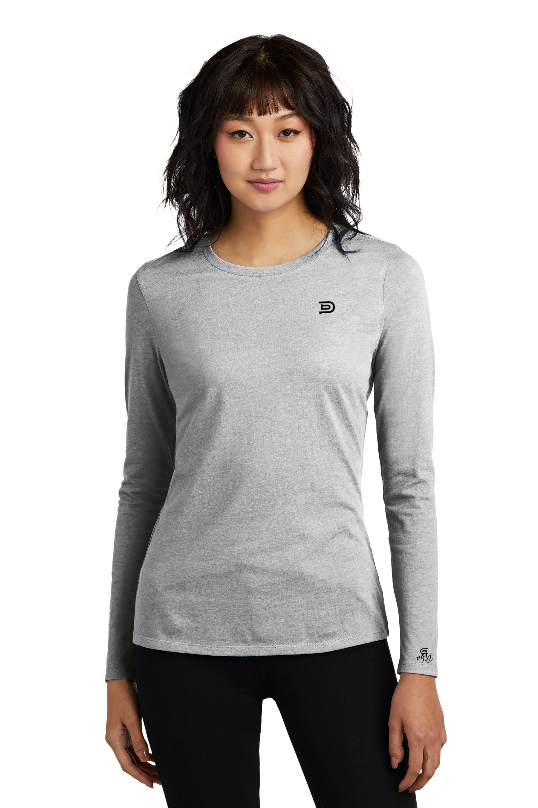 Women's PIBU Logo Round Neck Fitted Long Sleeve - Black