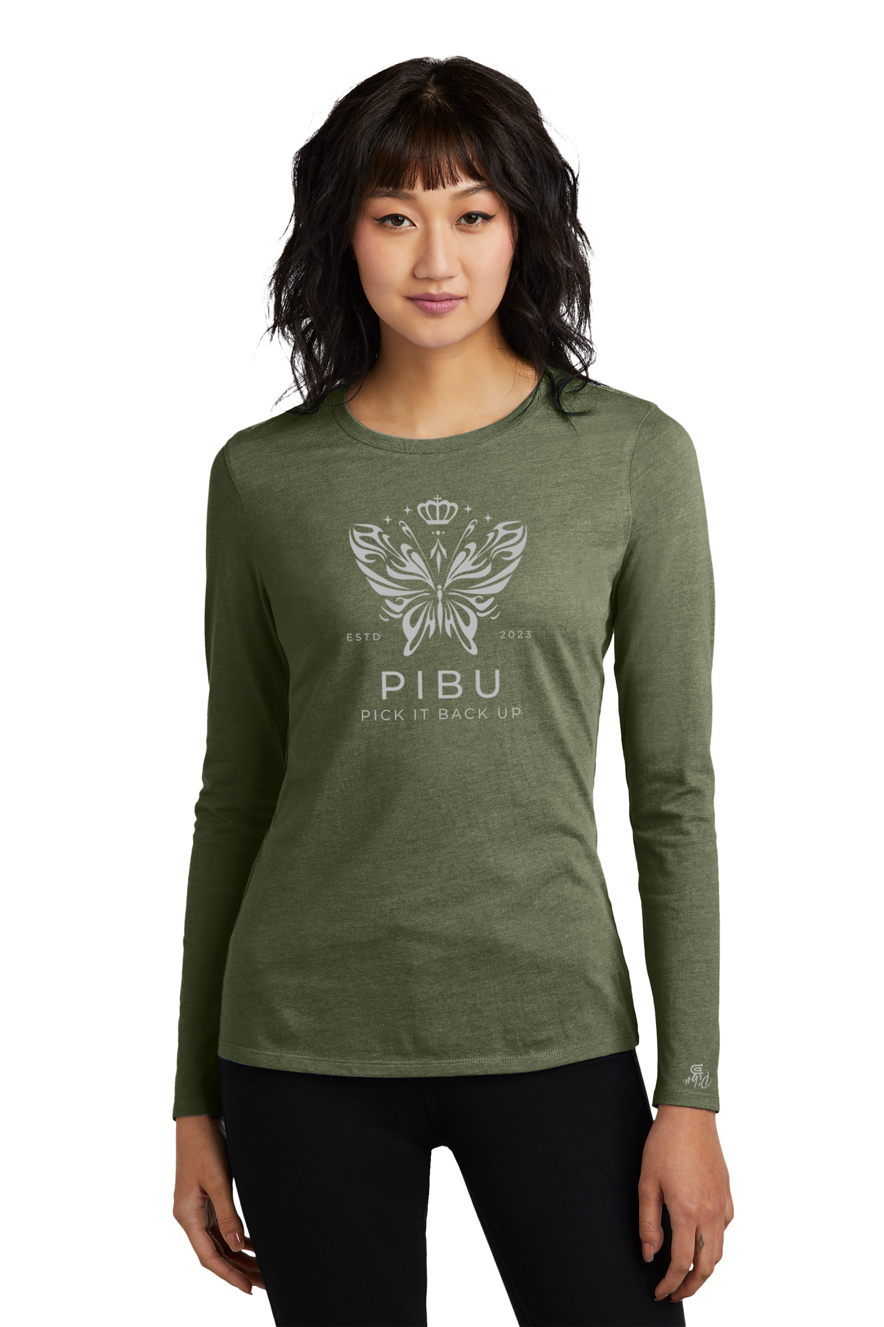 Women's PIBU Butterfly Round Neck Fitted Long Sleeve - Gray