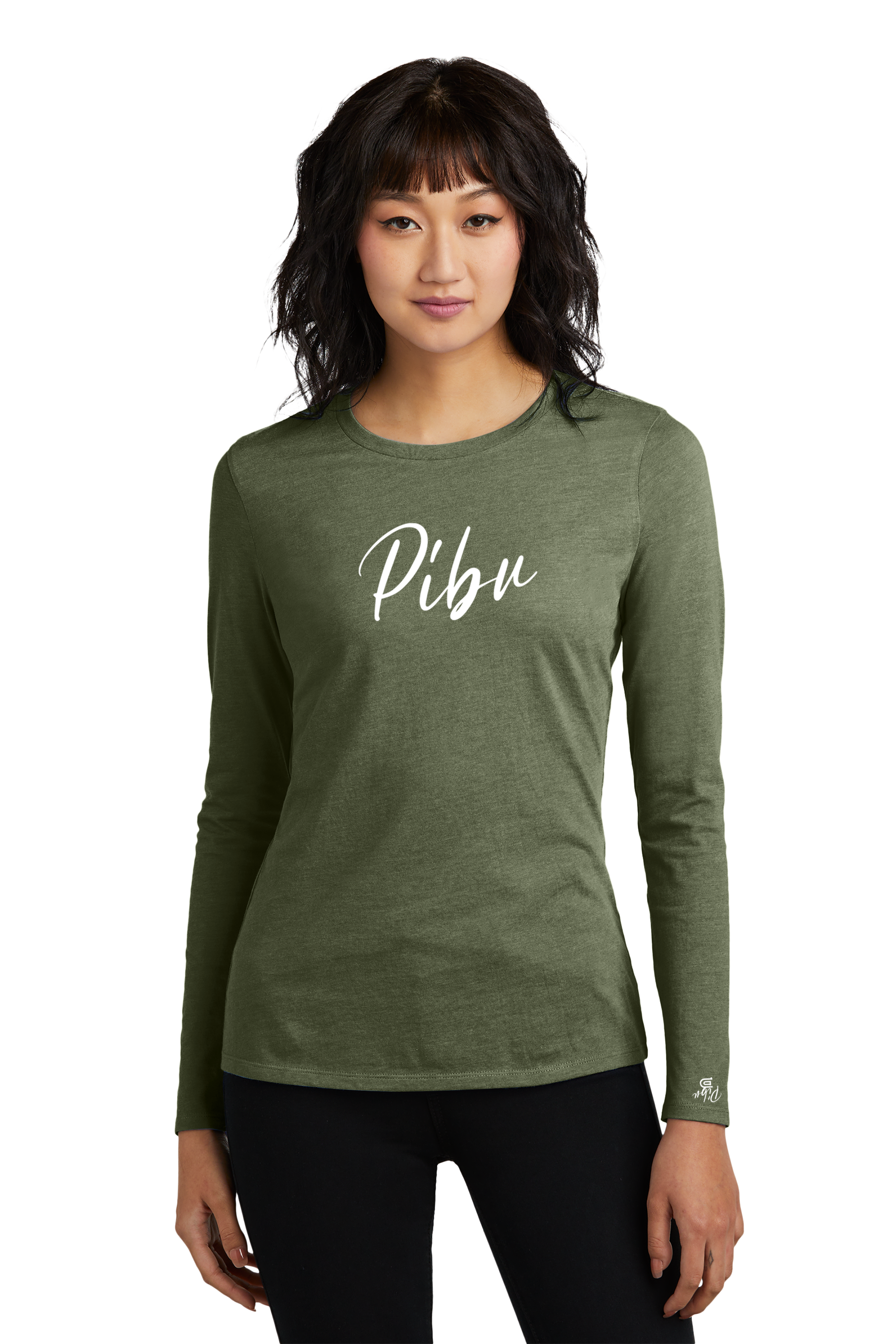 Women's PIBU Script Round Neck Fitted Long Sleeve - White