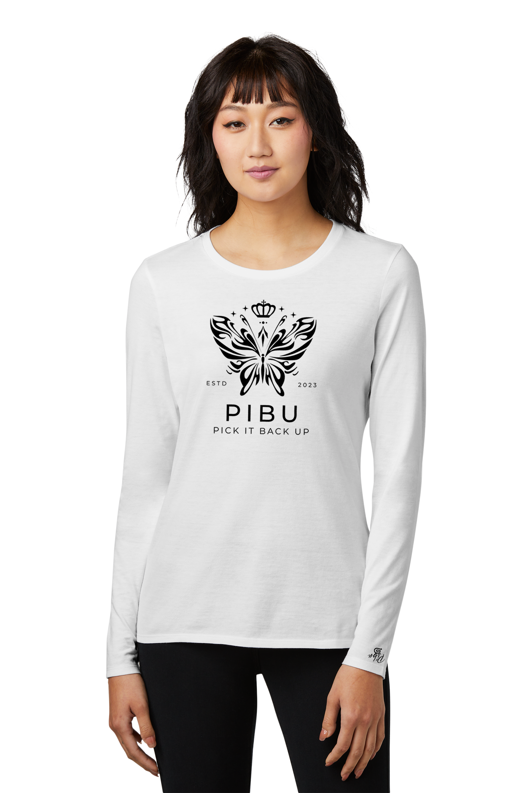 Women's PIBU Butterfly Round Neck Fitted Long Sleeve - Black