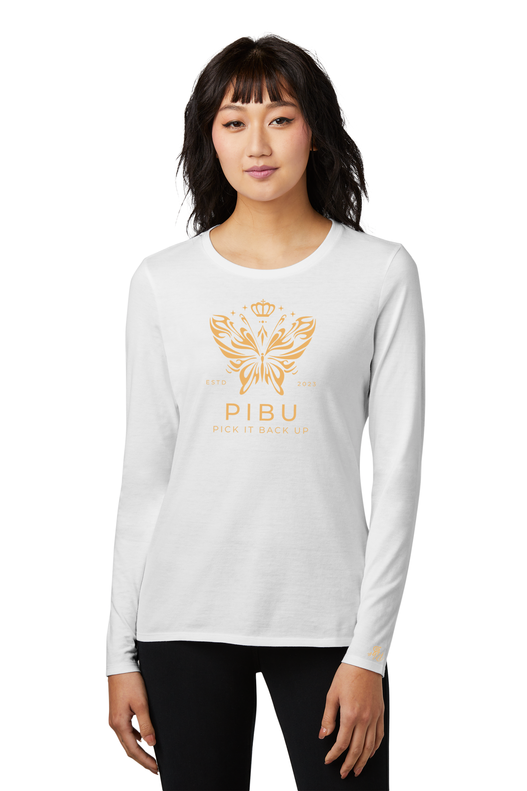 Women's PIBU Butterfly Round Neck Fitted Long Sleeve - Gold