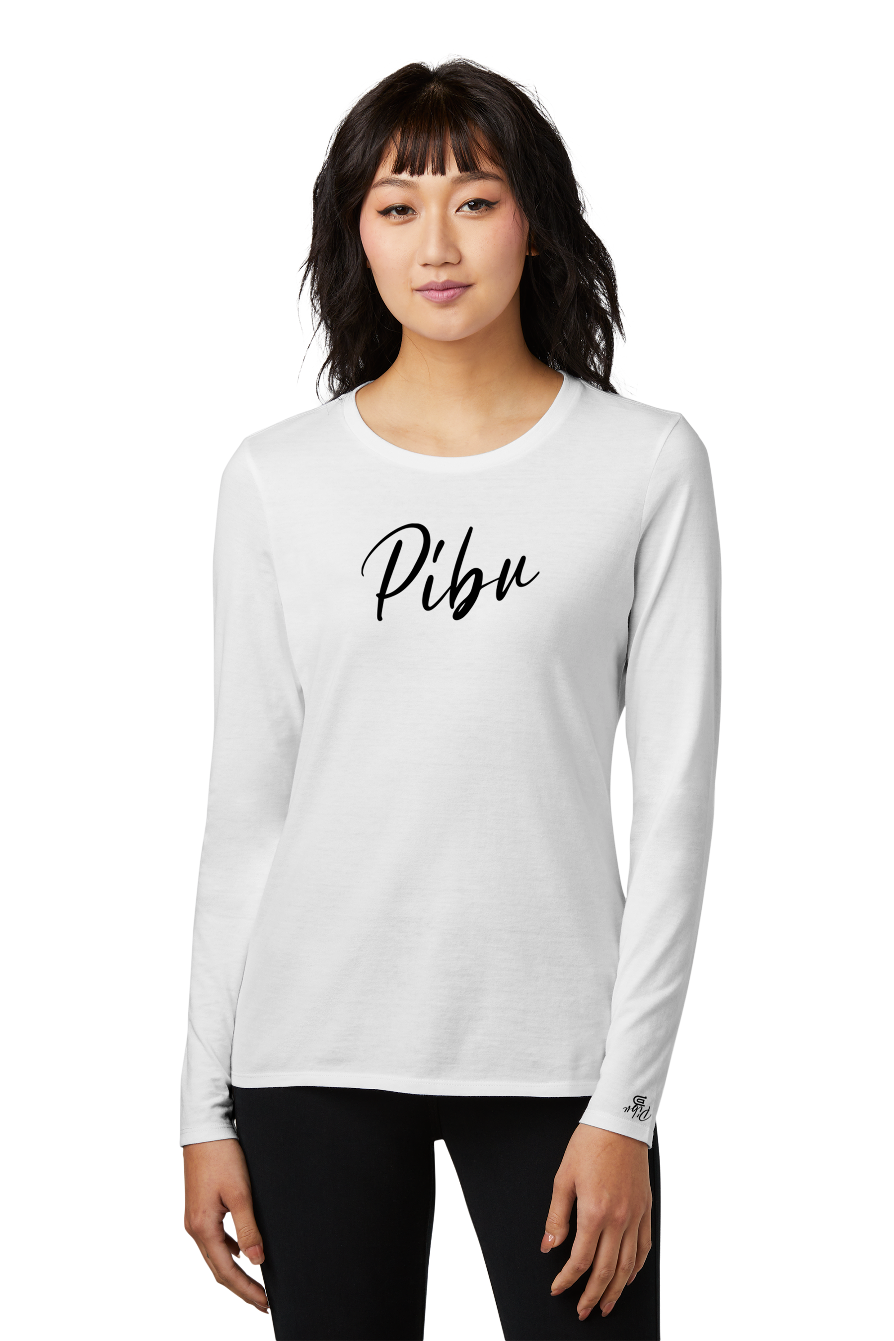 Women's PIBU Script Round Neck Fitted Long Sleeve - Black