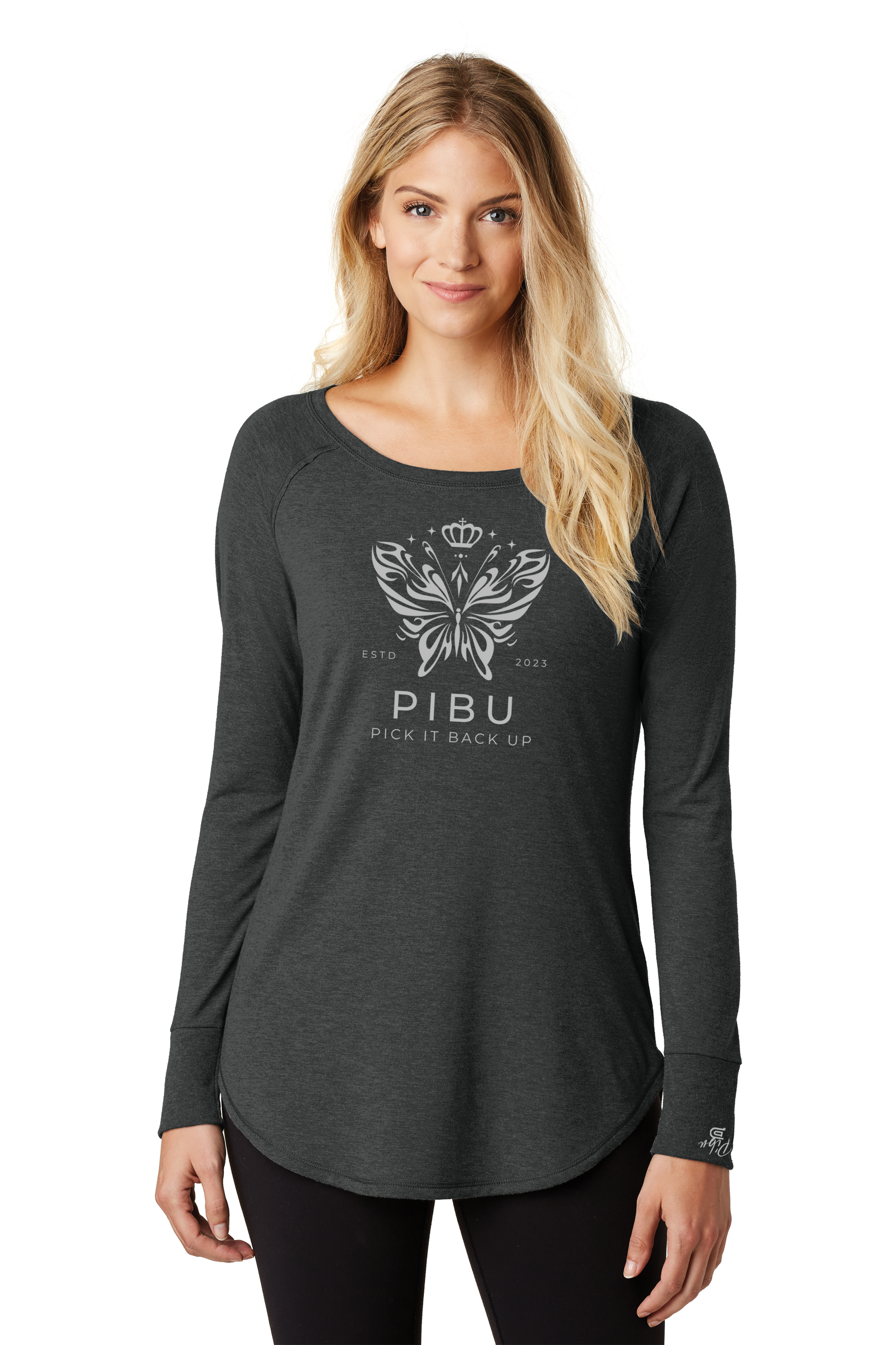 Women's PIBU Butterfly Tunic Tee Long Sleeve - Gray