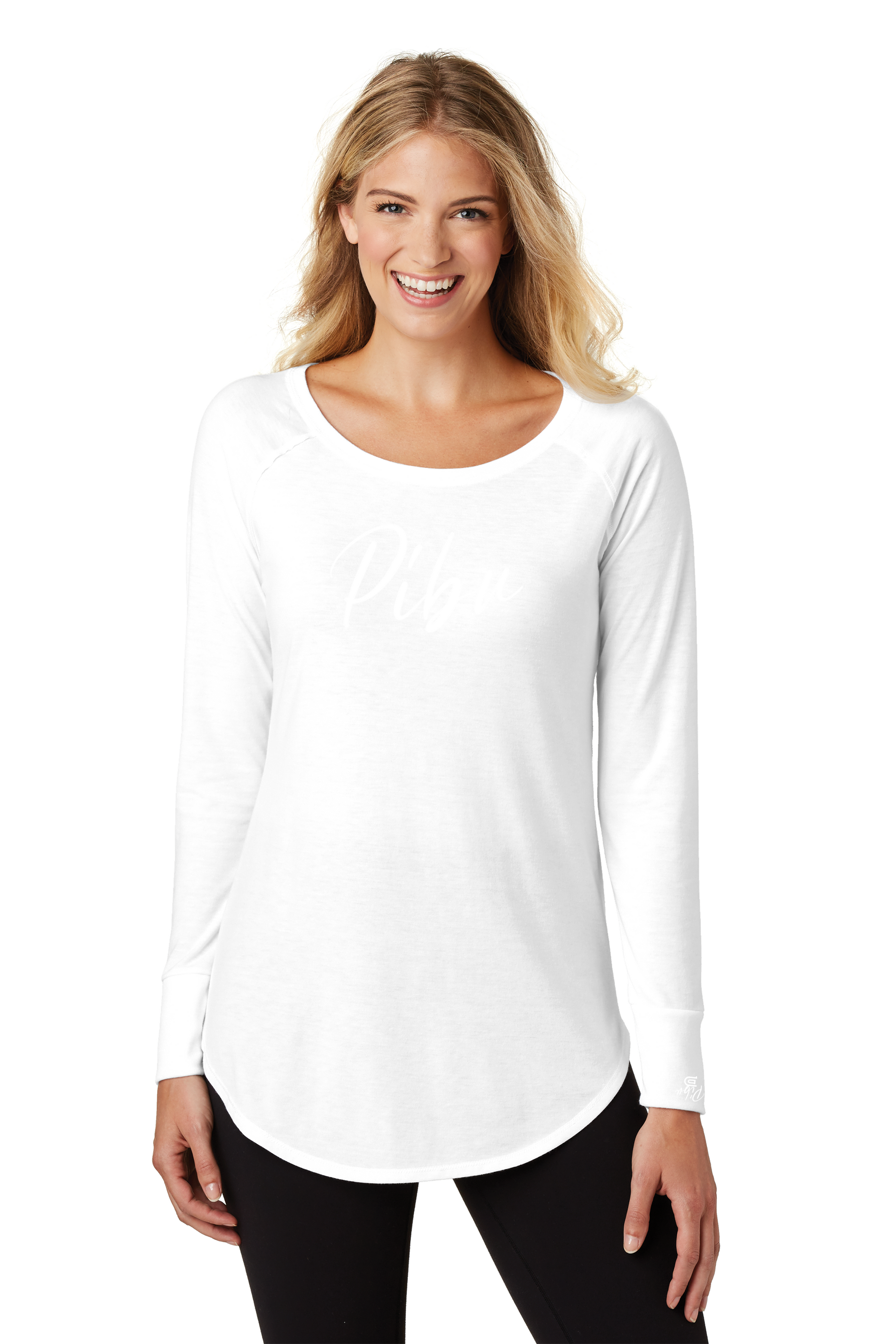 Women's PIBU Script Tunic Tee Long Sleeve - White