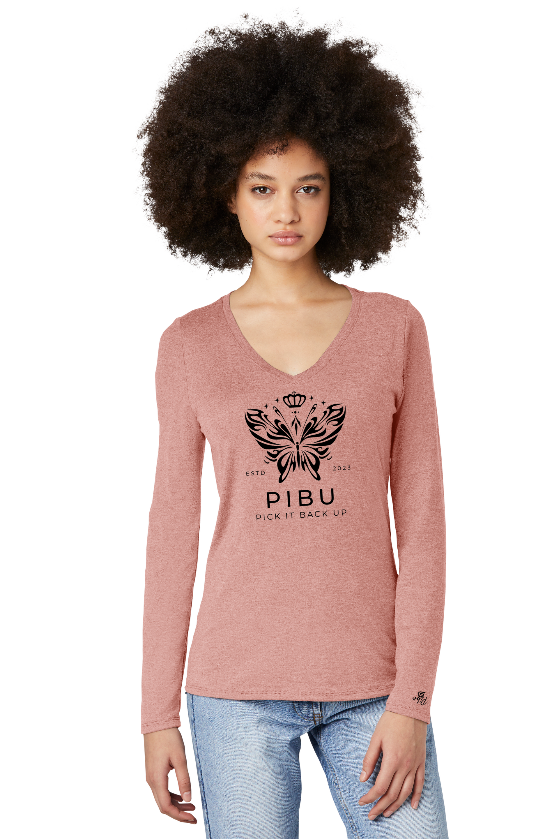Women's PIBU Butterfly V-Neck Long Sleeve - Black