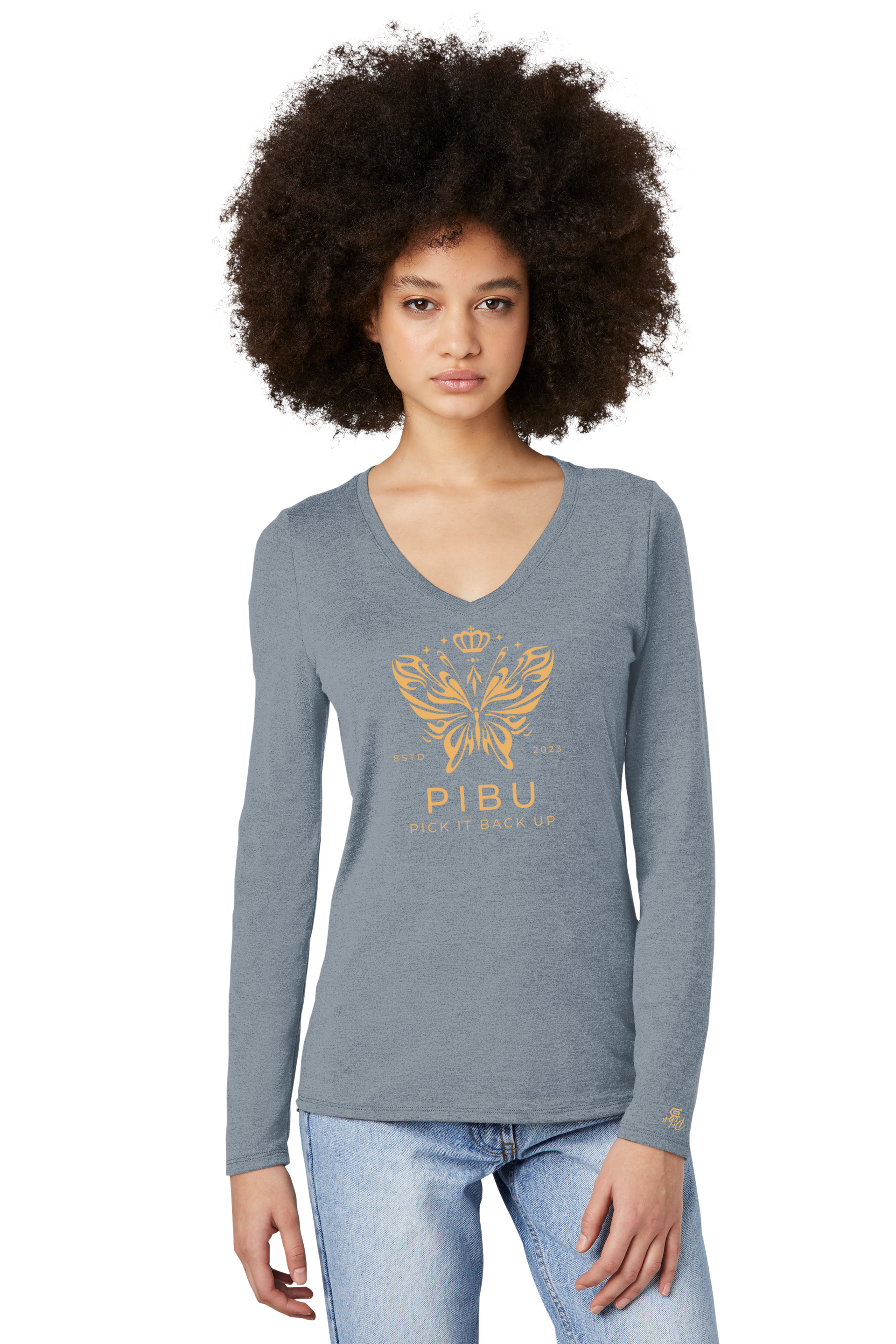 Women's PIBU Butterfly V-Neck Long Sleeve - Gold