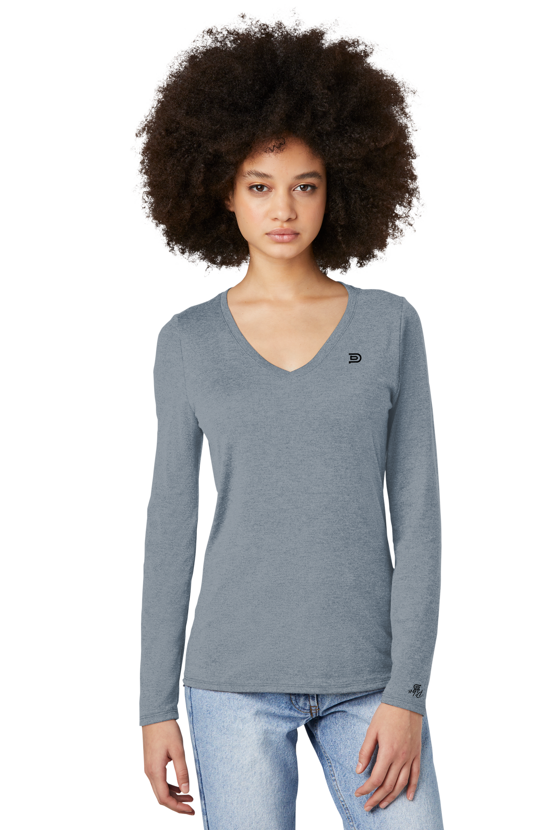 Women's PIBU Logo V-Neck Long Sleeve - Black