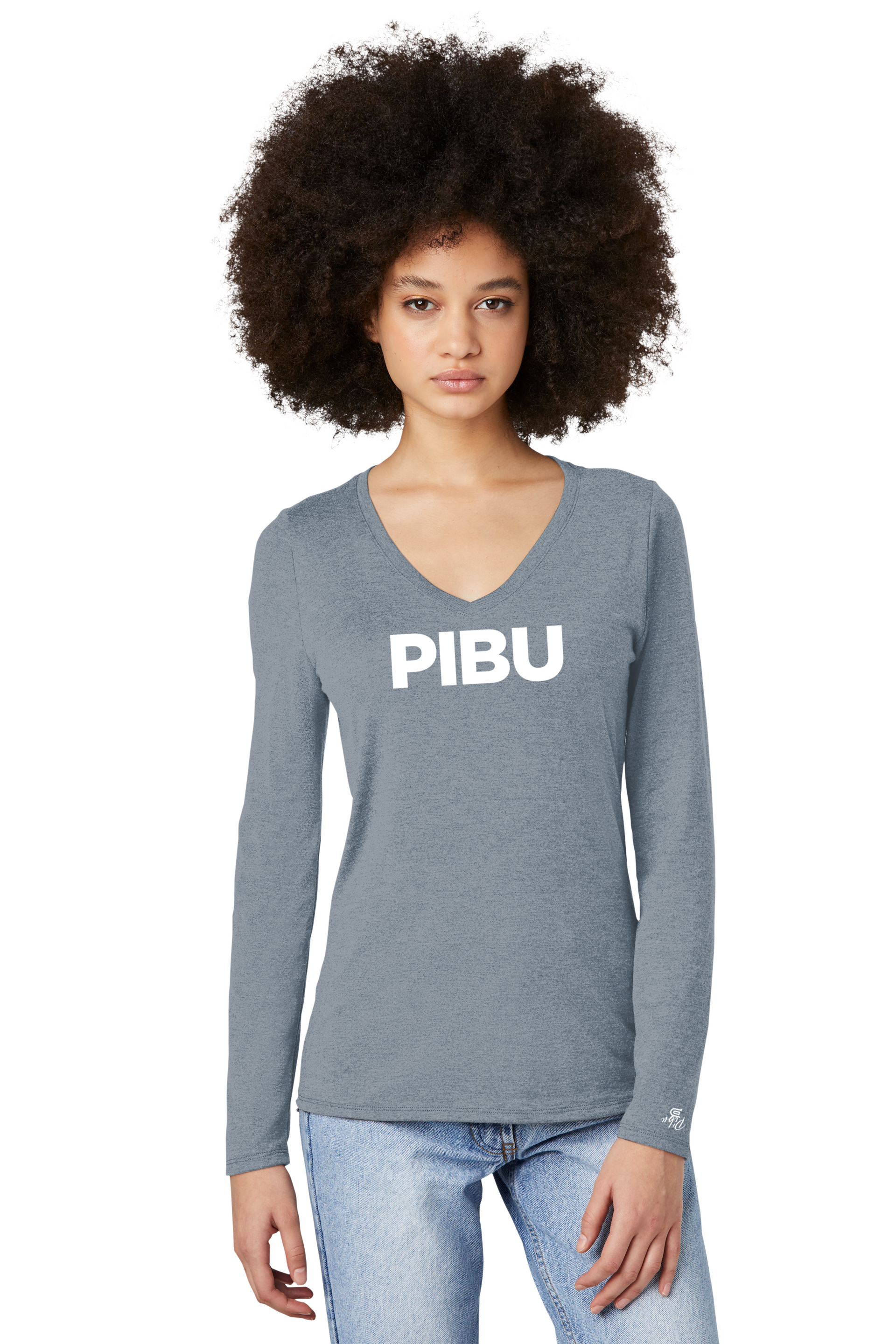 Women's PIBU Classic V-Neck Long Sleeve - White