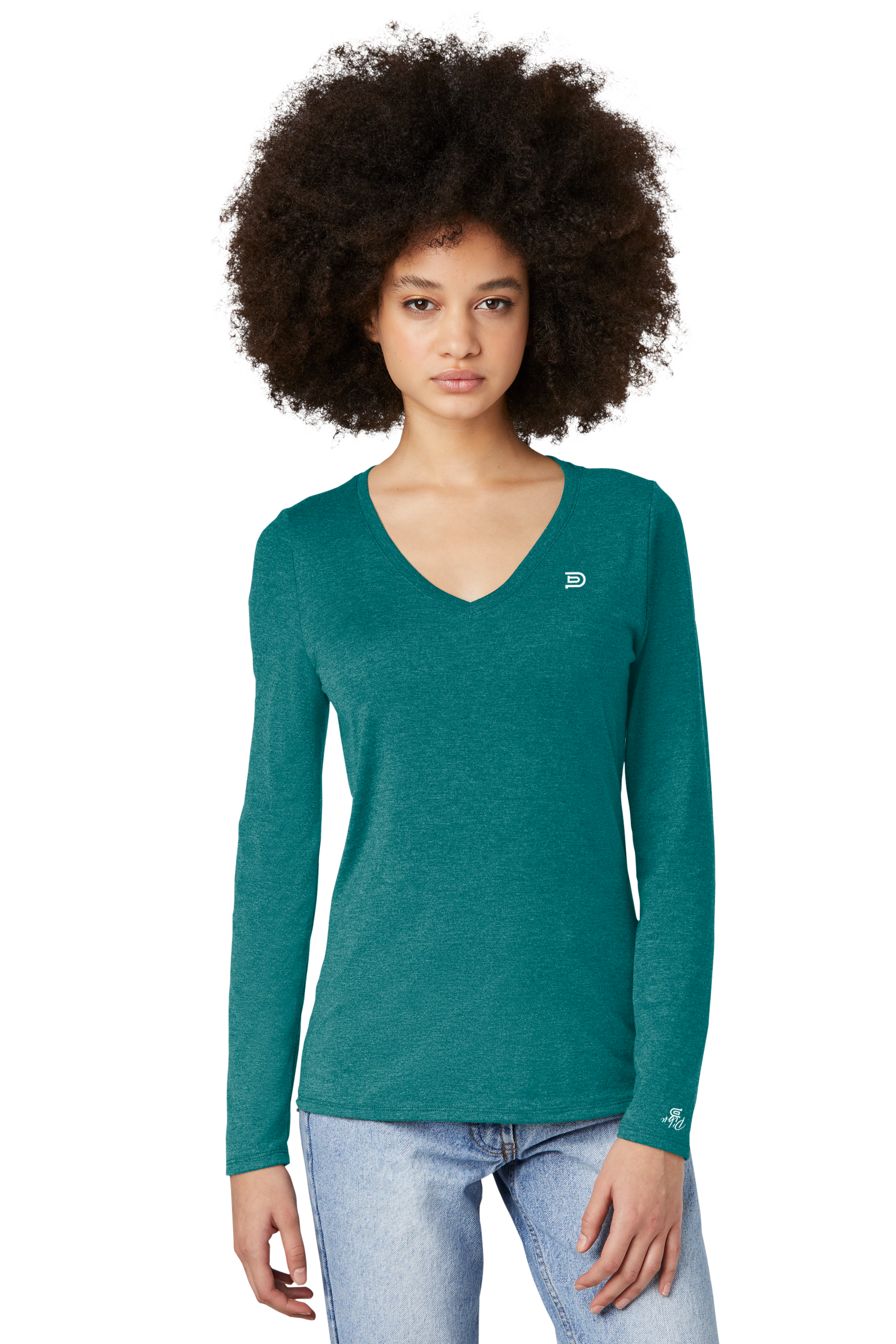 Women's PIBU Logo V-Neck Long Sleeve - White