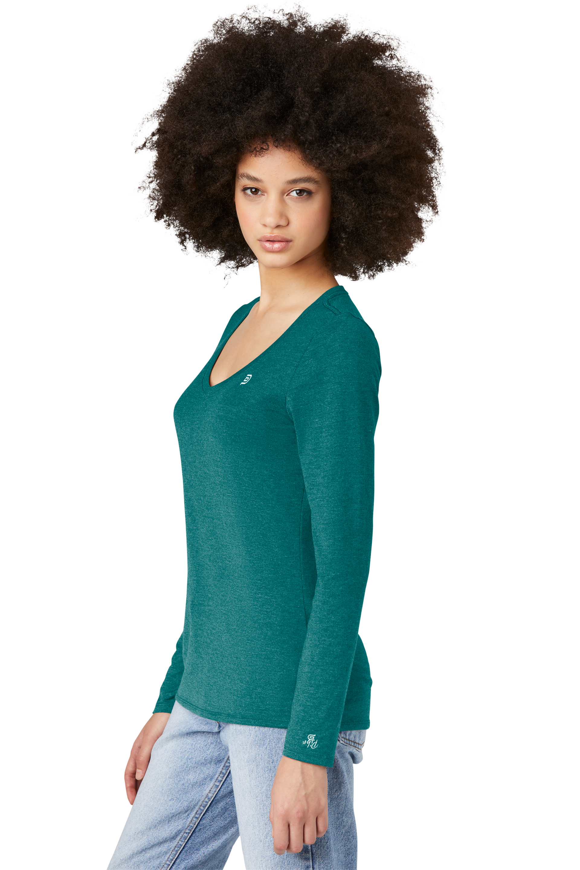 Women's PIBU Logo V-Neck Long Sleeve - White