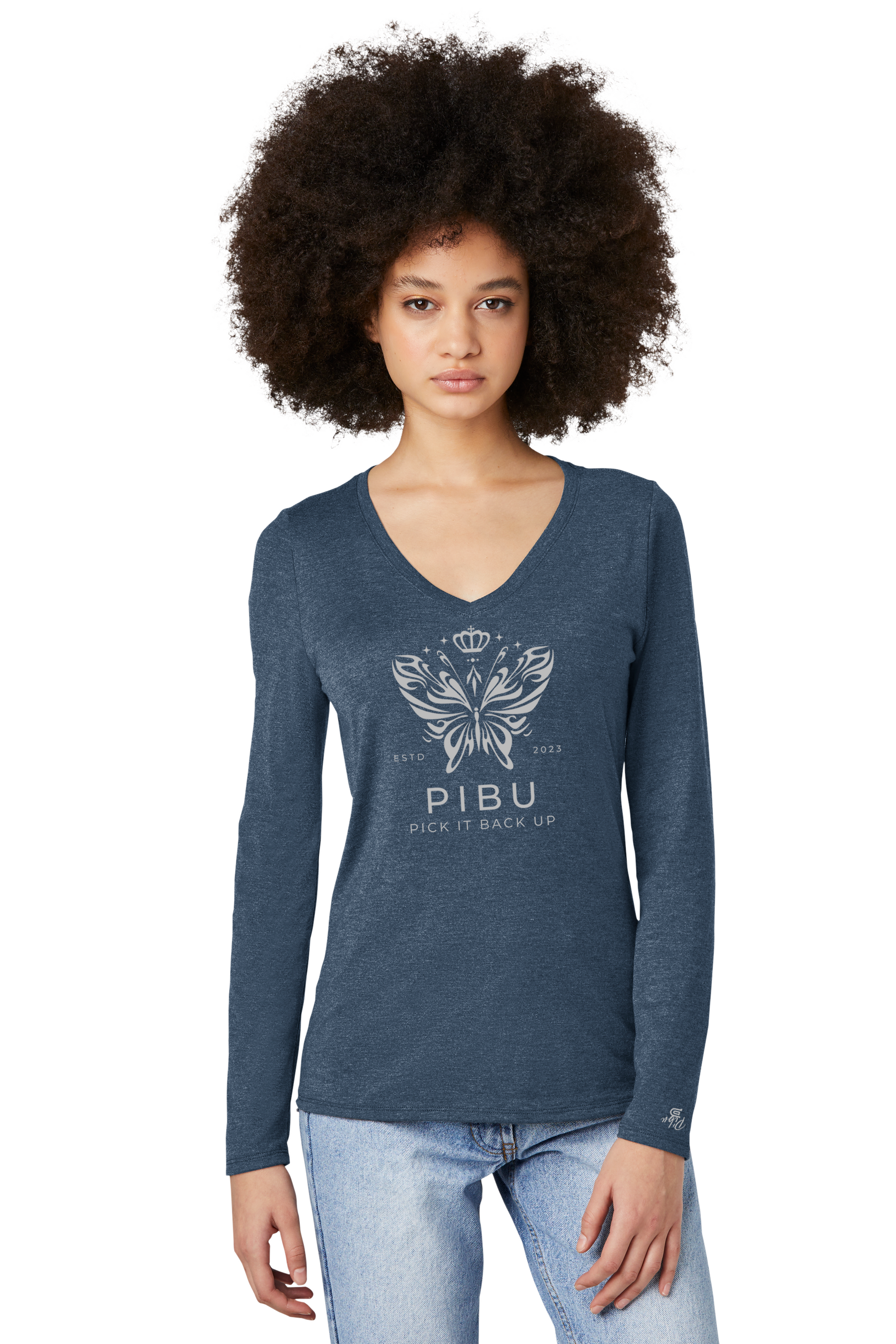 Women's PIBU Butterfly V-Neck Long Sleeve - Gray