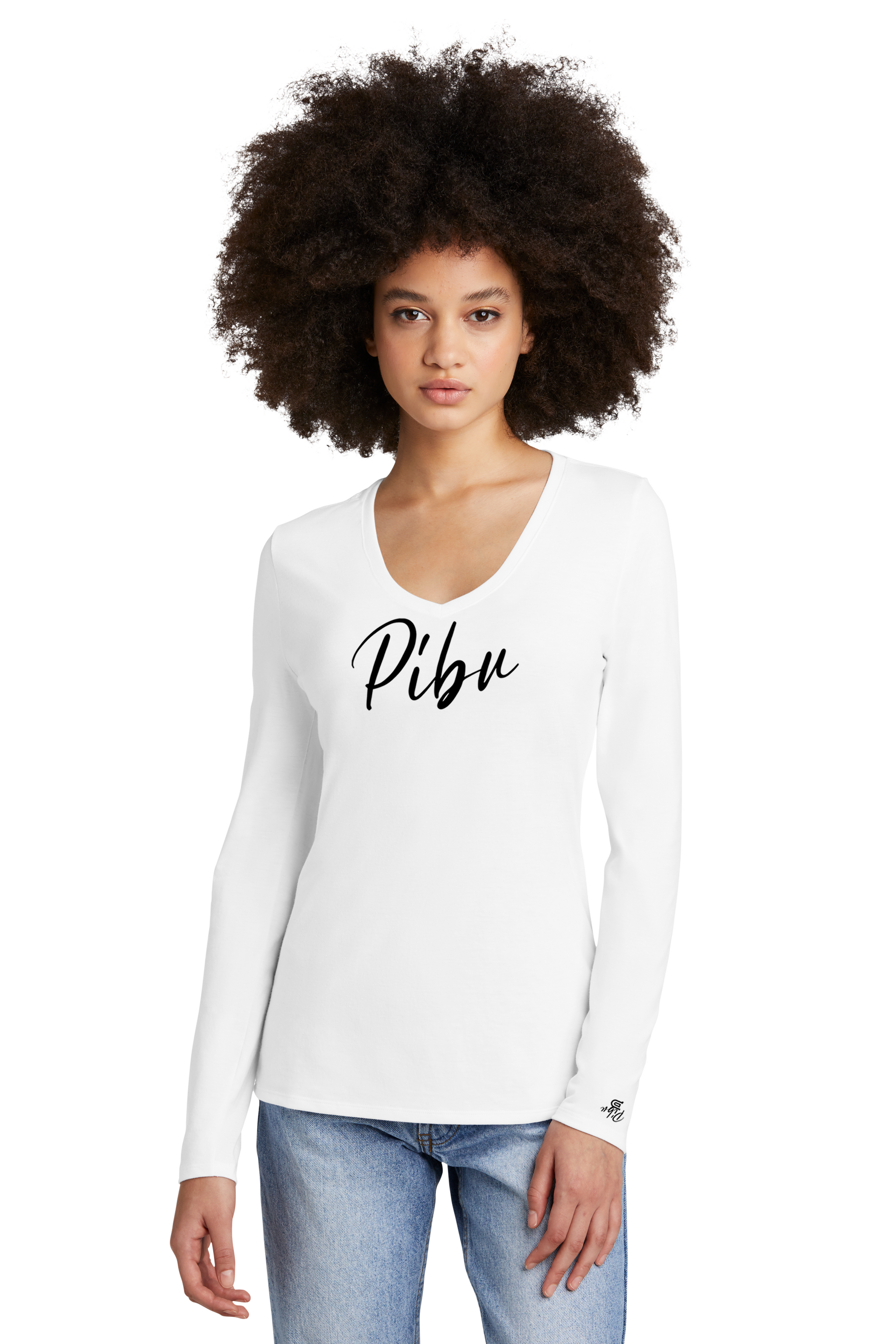 Women's PIBU Script V-Neck Long Sleeve - Black