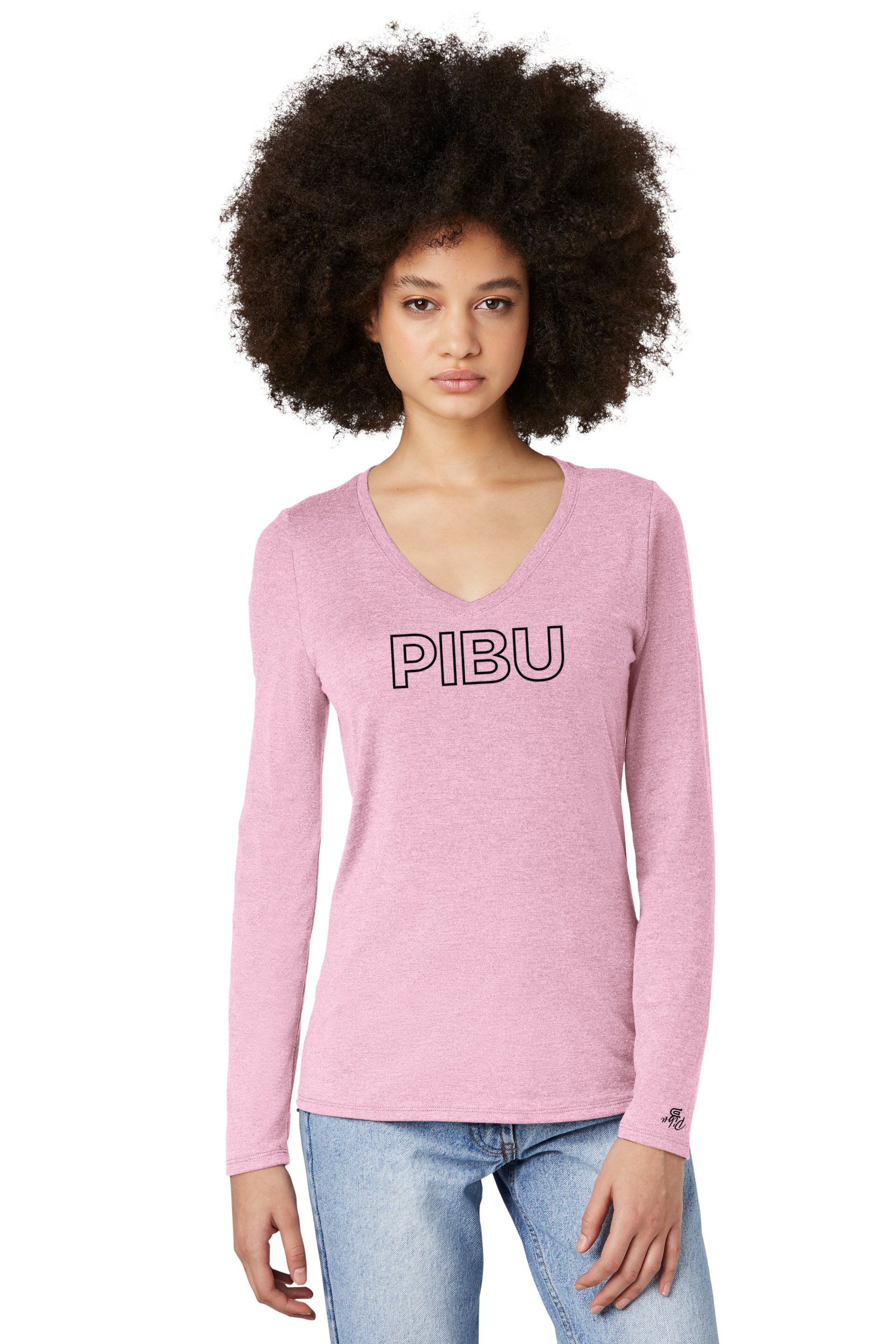 Women's PIBU Classic Outlined V-Neck Long Sleeve - Black