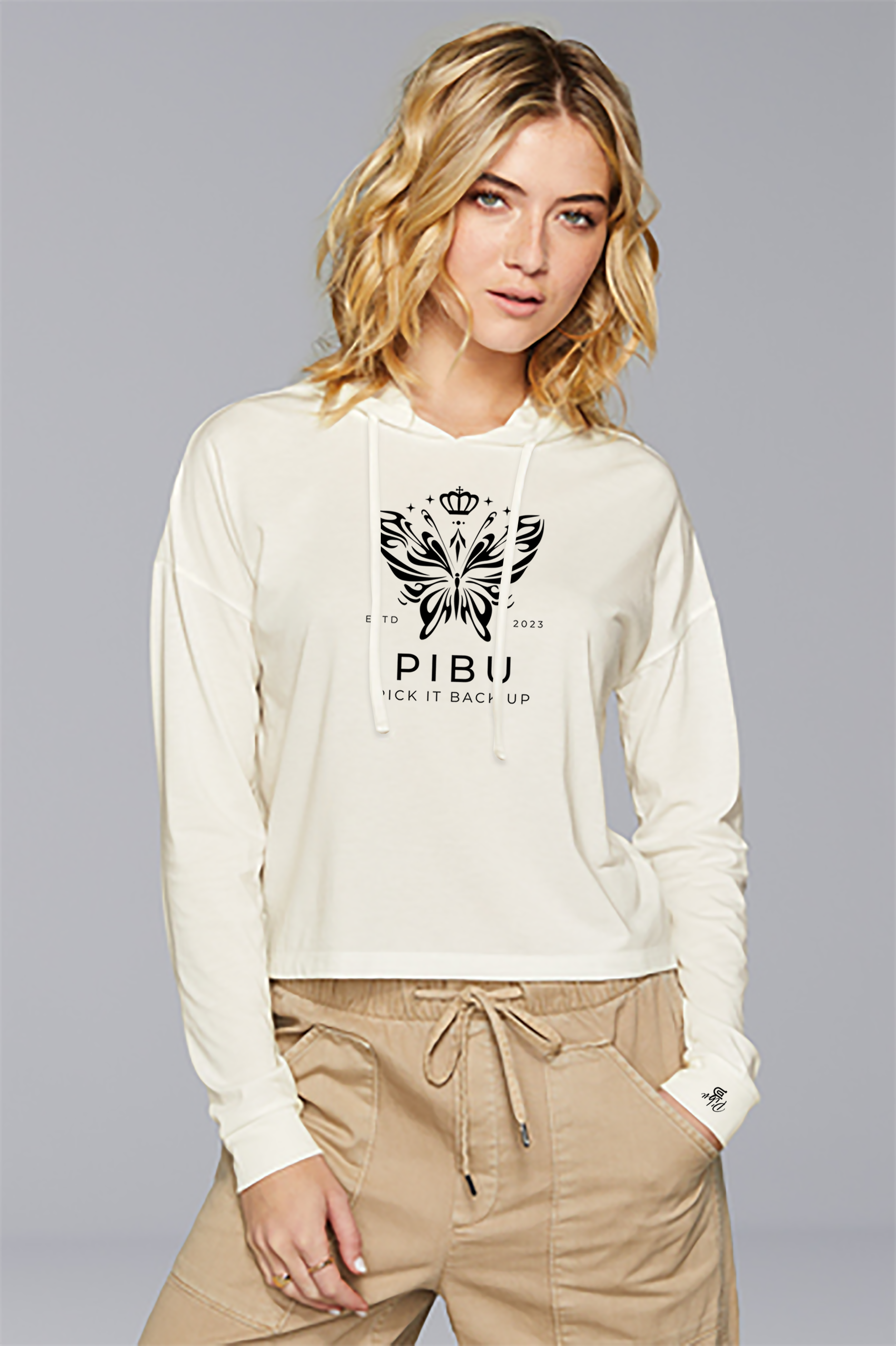 Women's PIBU Butterfly Cropped Hoodie - Black