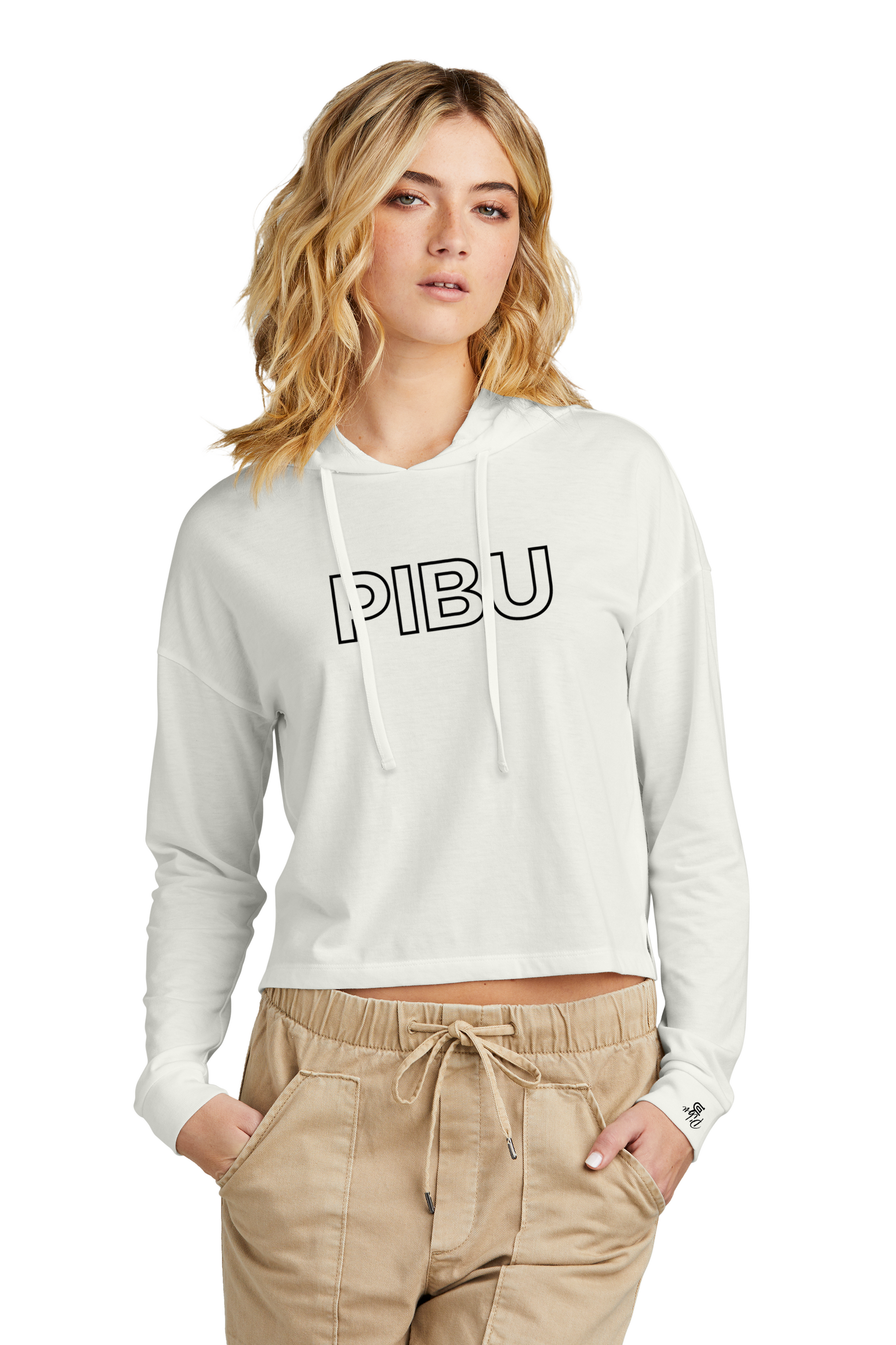 Women's PIBU Classic Outlined Cropped Hoodie - Black