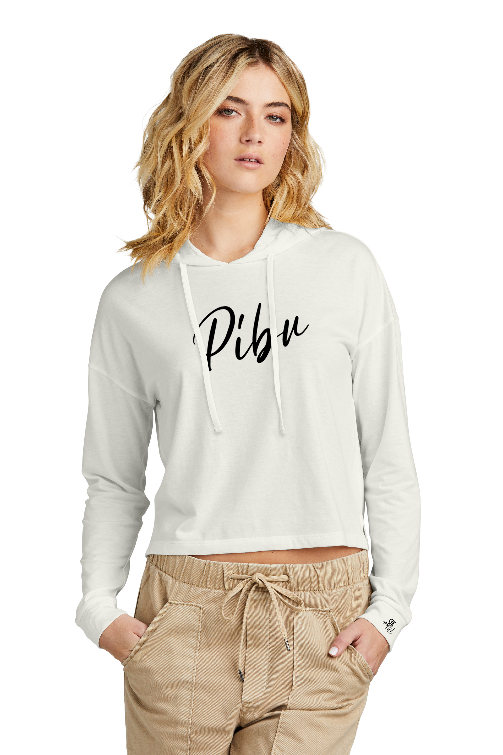 Women's PIBU Script Cropped Hoodie - Black