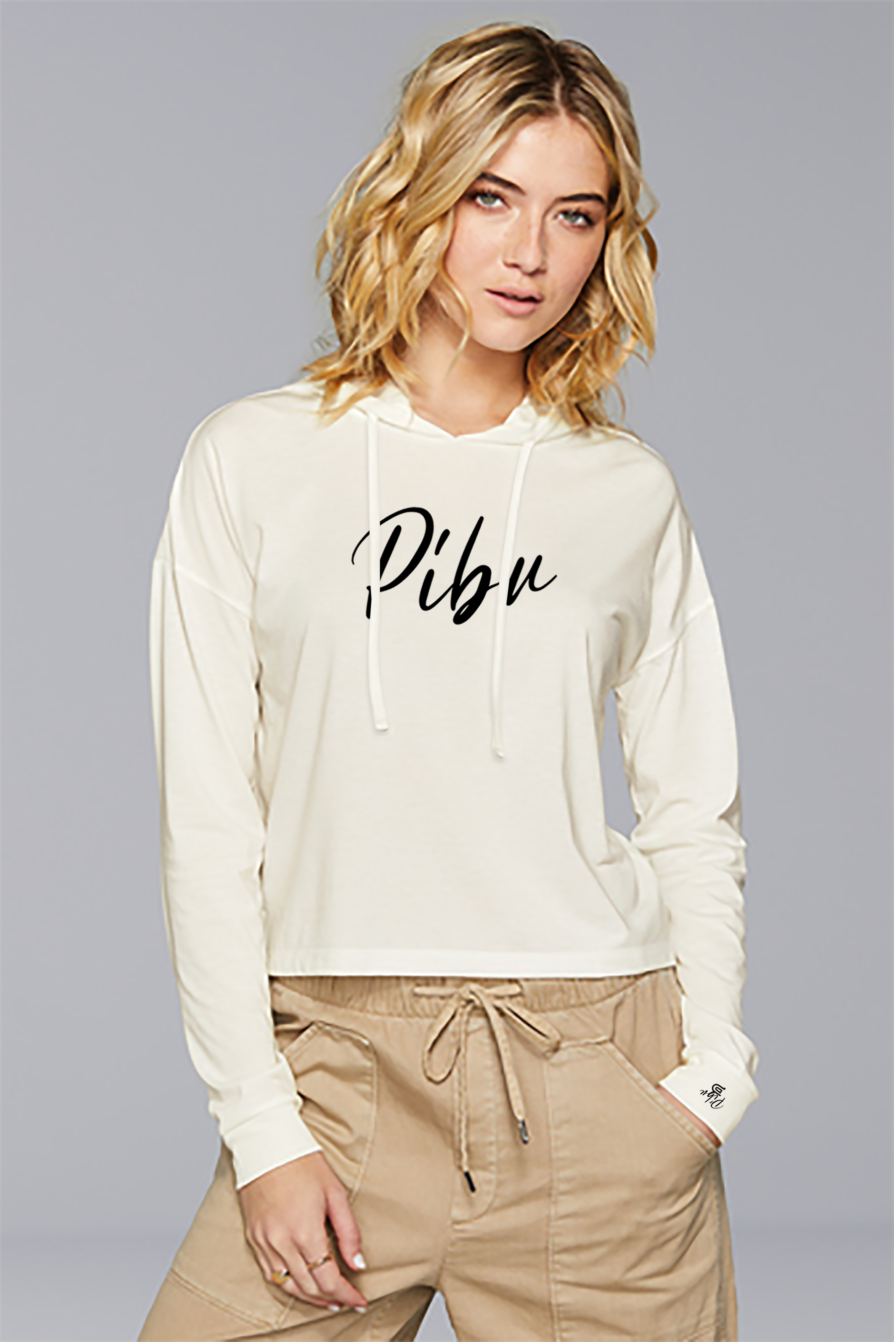 Women's PIBU Script Cropped Hoodie - Black