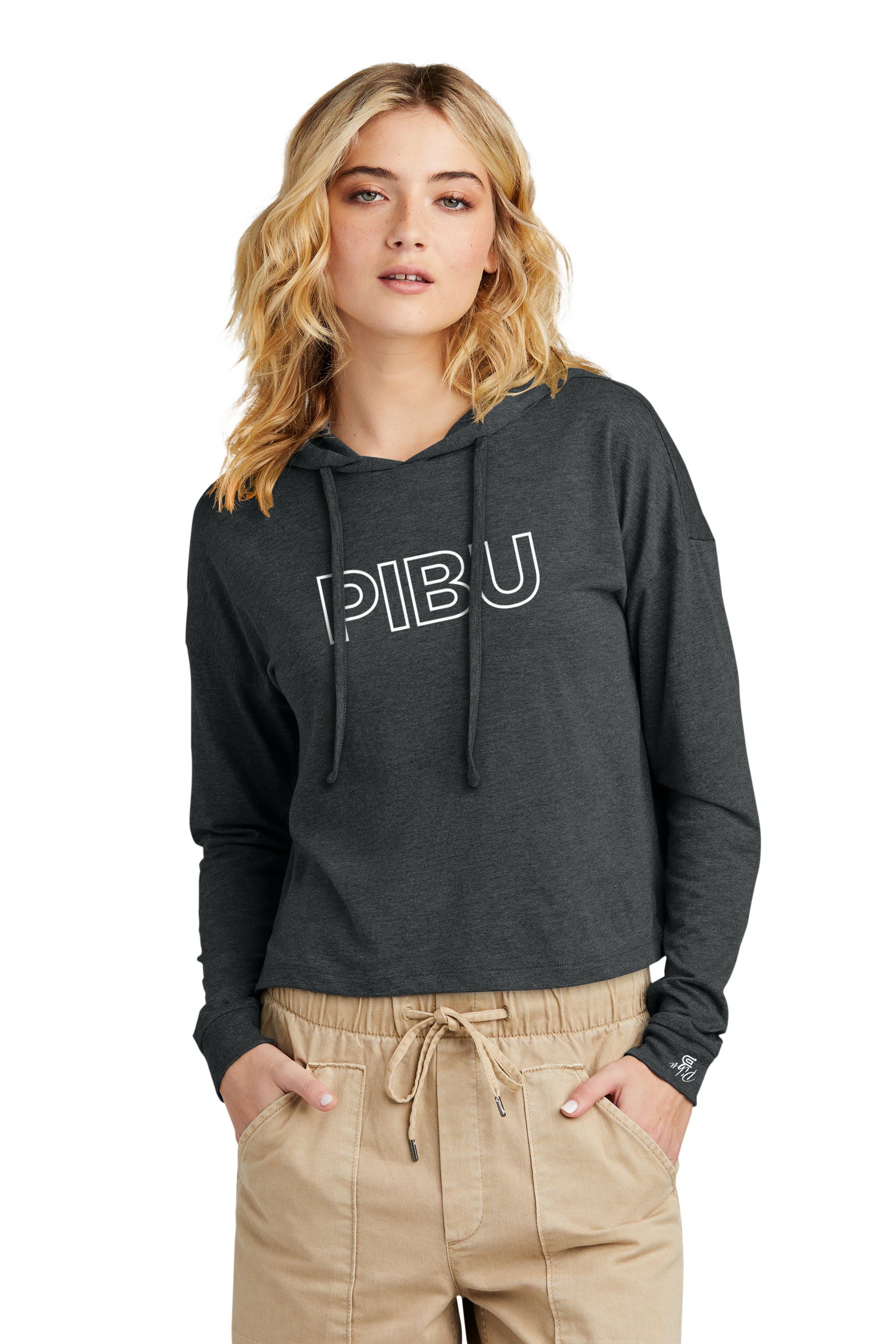 Women's PIBU Classic Outlined Cropped Hoodie - White