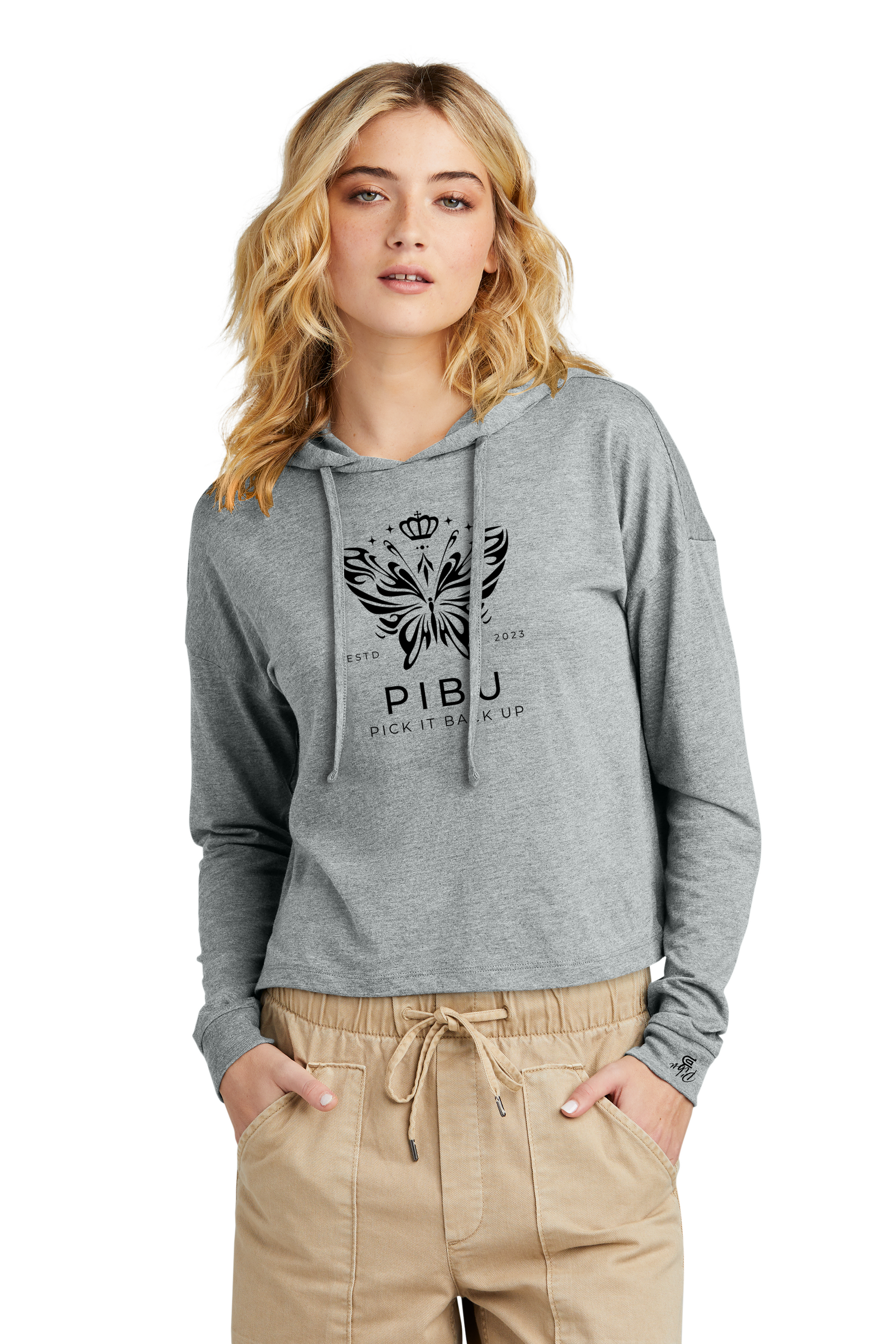 Women's PIBU Butterfly Cropped Hoodie - Black