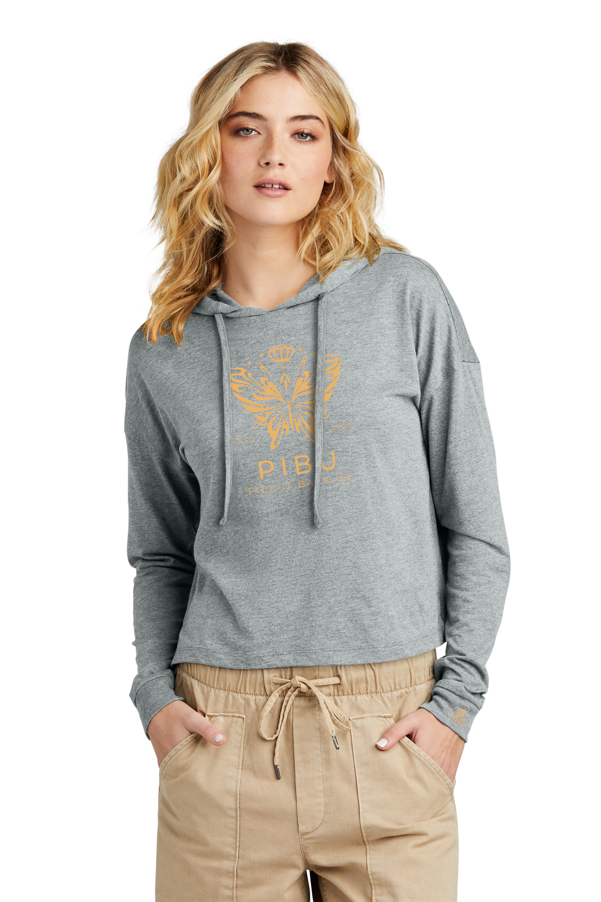 Women's PIBU Butterfly Cropped Hoodie - Gold