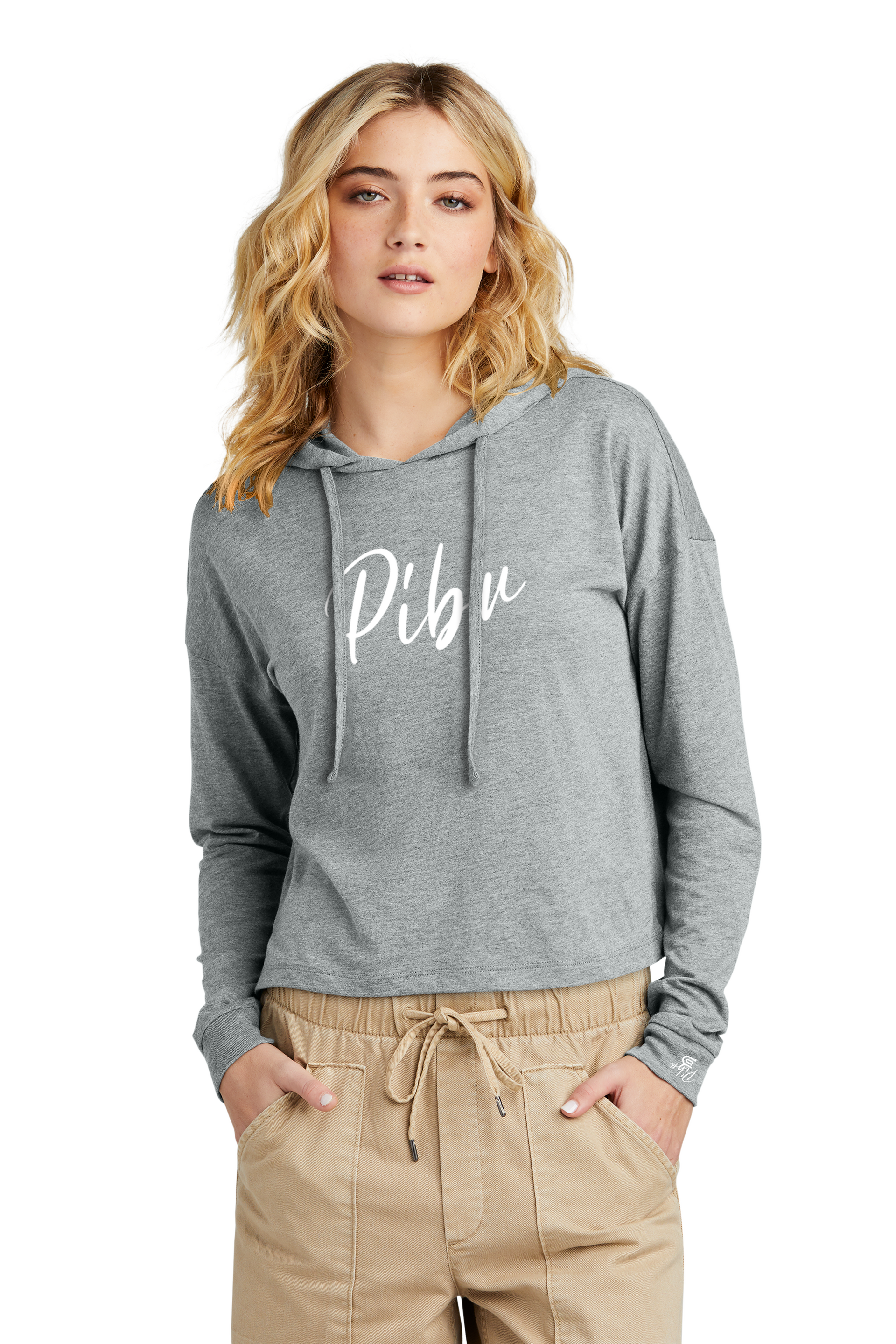 Women's PIBU Script Cropped Hoodie - White
