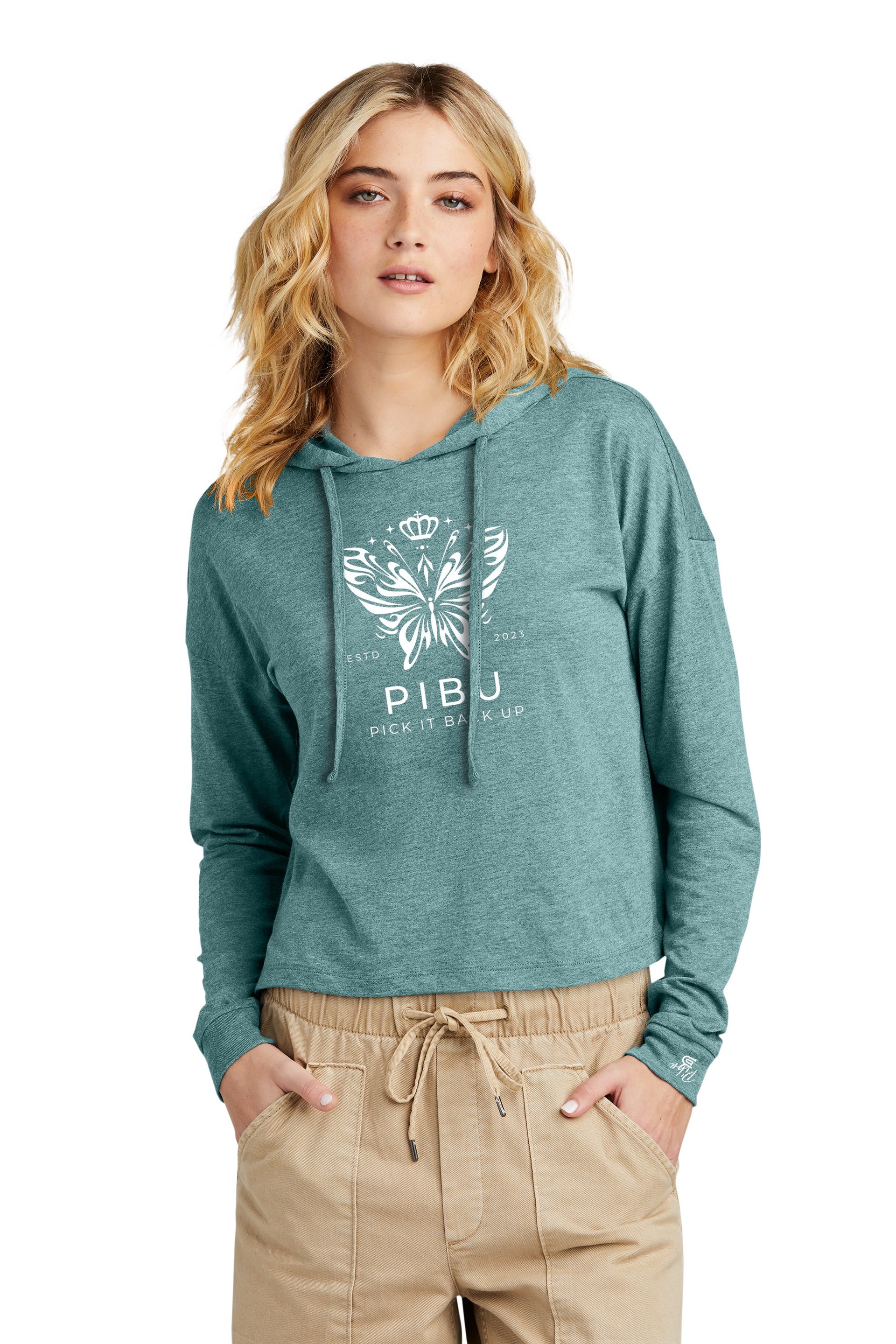 Women's PIBU Butterfly Cropped Hoodie - White