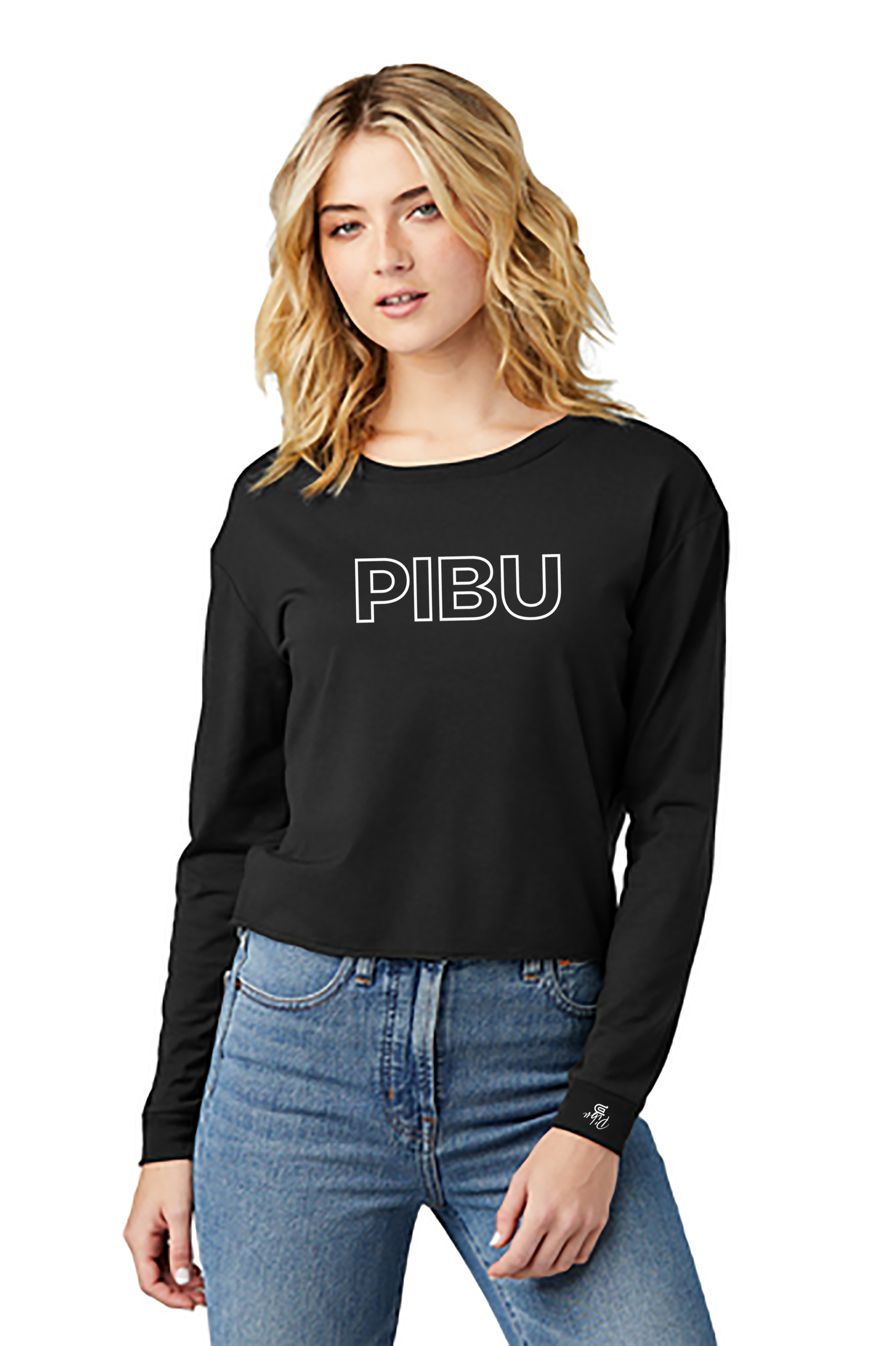 Women's PIBU Classic Outlined Cropped Long Sleeve - White