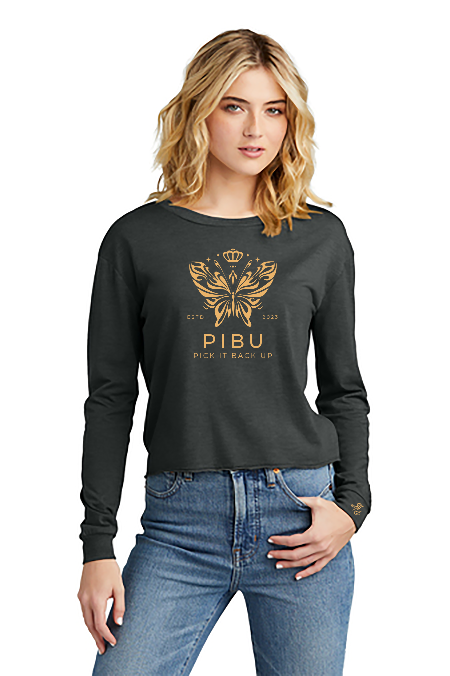 Women's PIBU Butterfly Cropped Long Sleeve - Gold