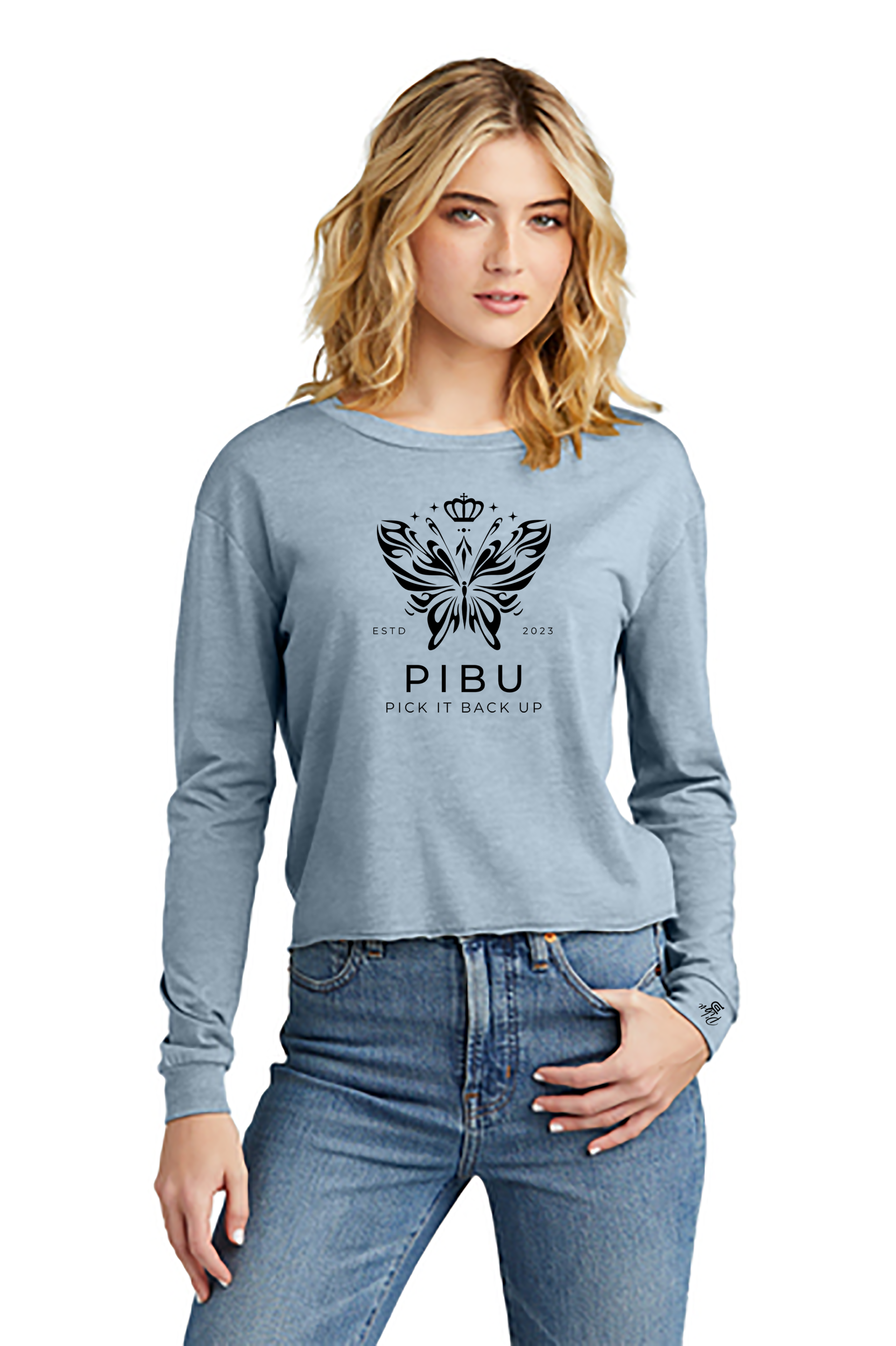 Women's PIBU Butterfly Cropped Long Sleeve - Black