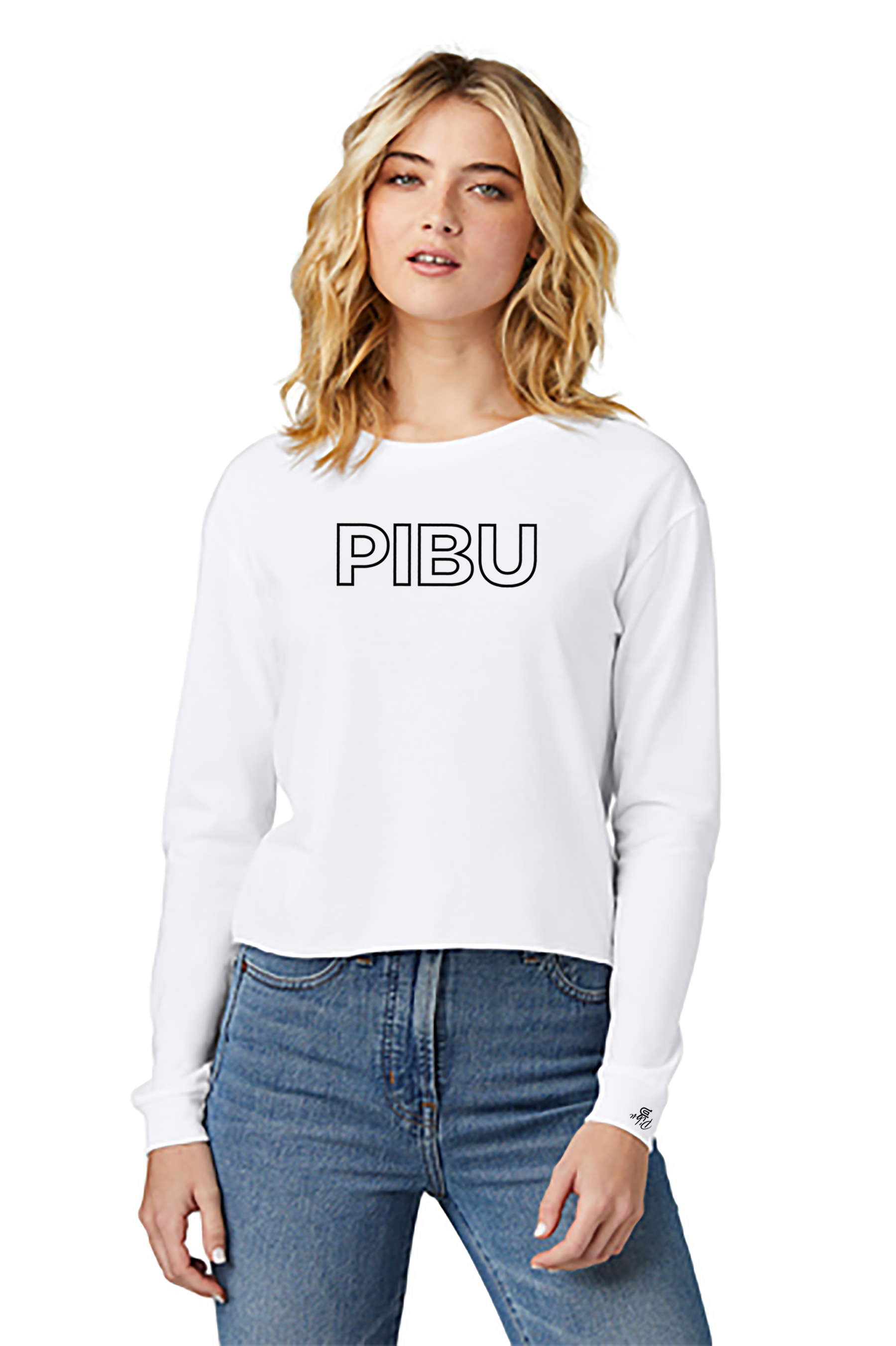 Women's PIBU Classic Outlined Cropped Long Sleeve - Black
