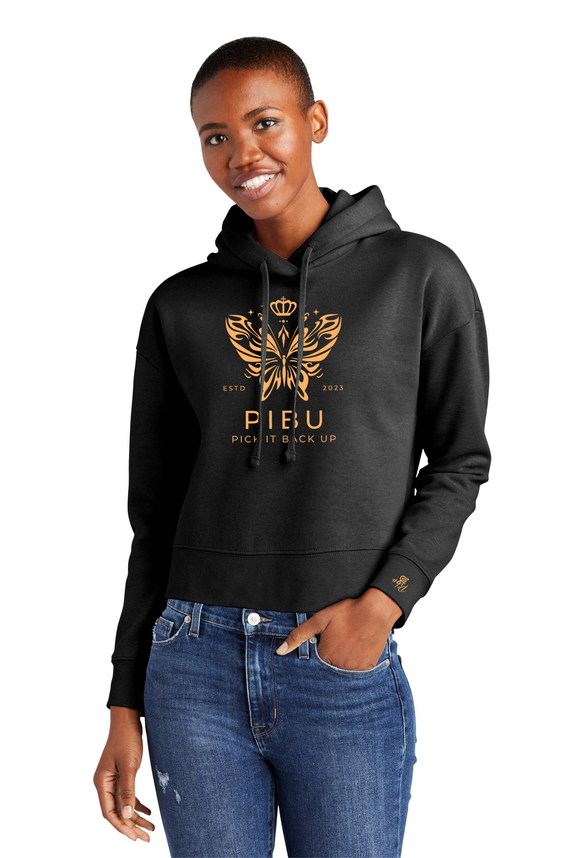 Women's PIBU Butterfly Cropped Fleece Hoodie - Gold