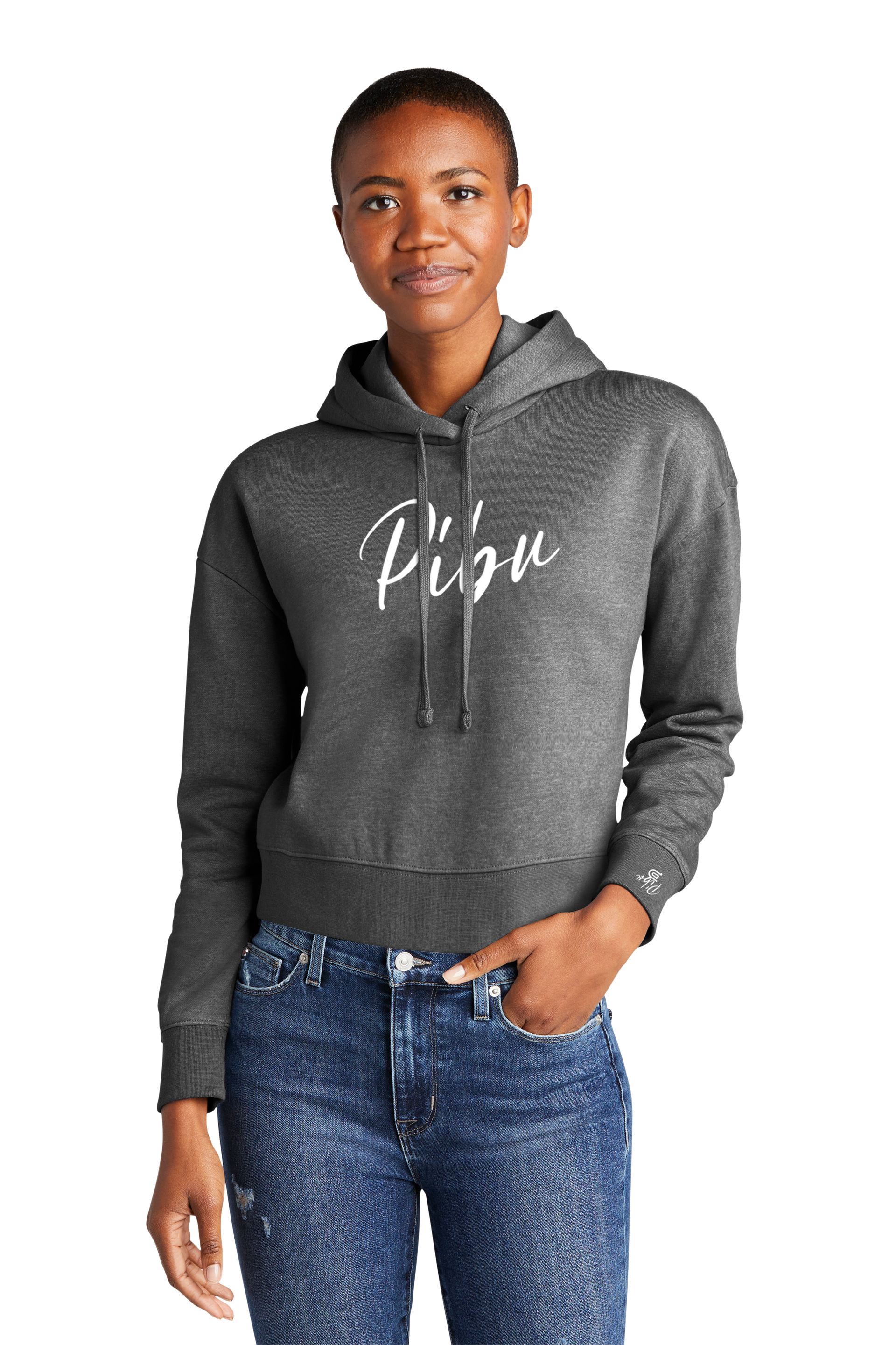 Women's PIBU Script Cropped Fleece Hoodie - White