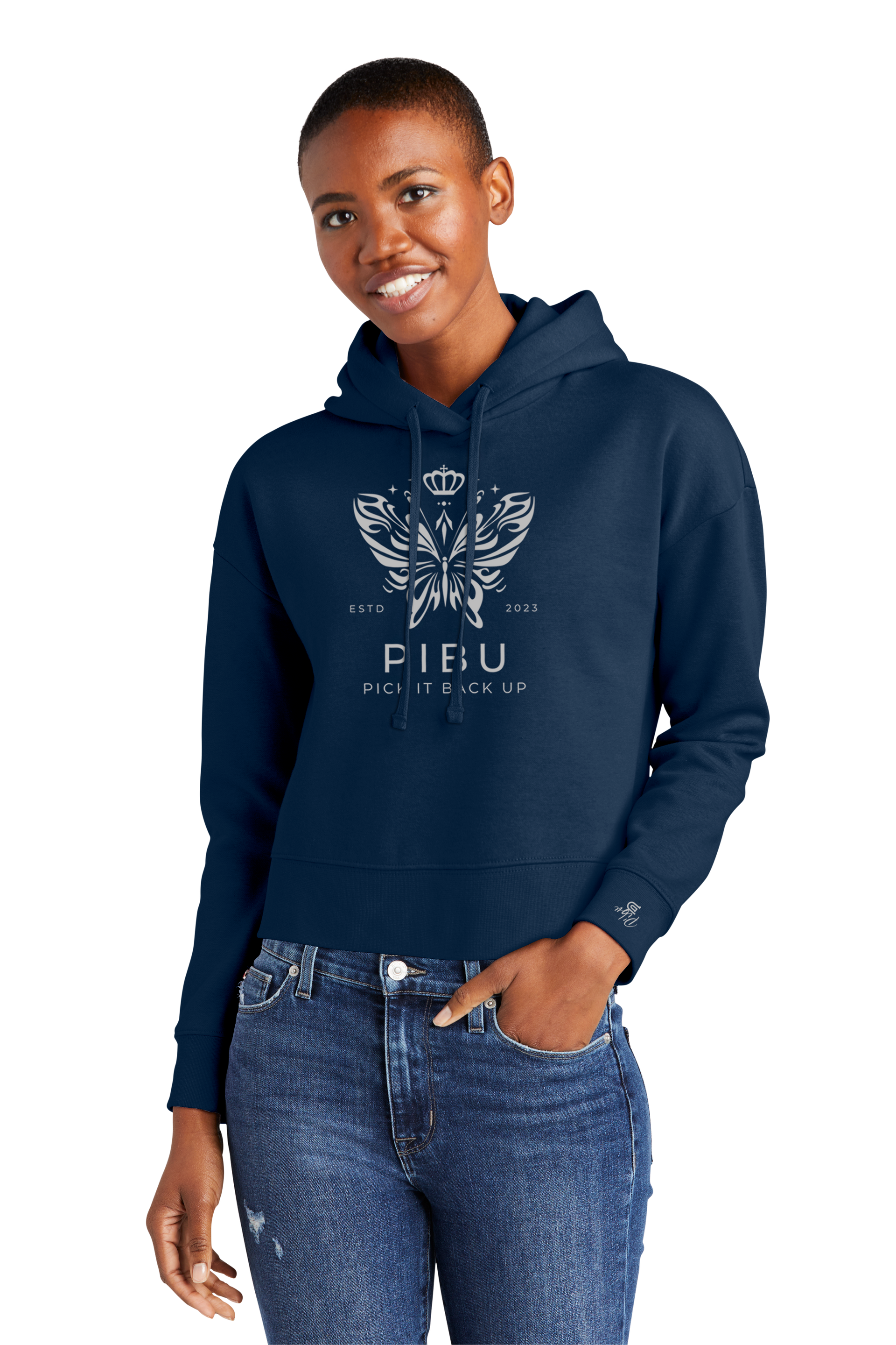 Women's PIBU Butterfly Cropped Fleece Hoodie - Gray