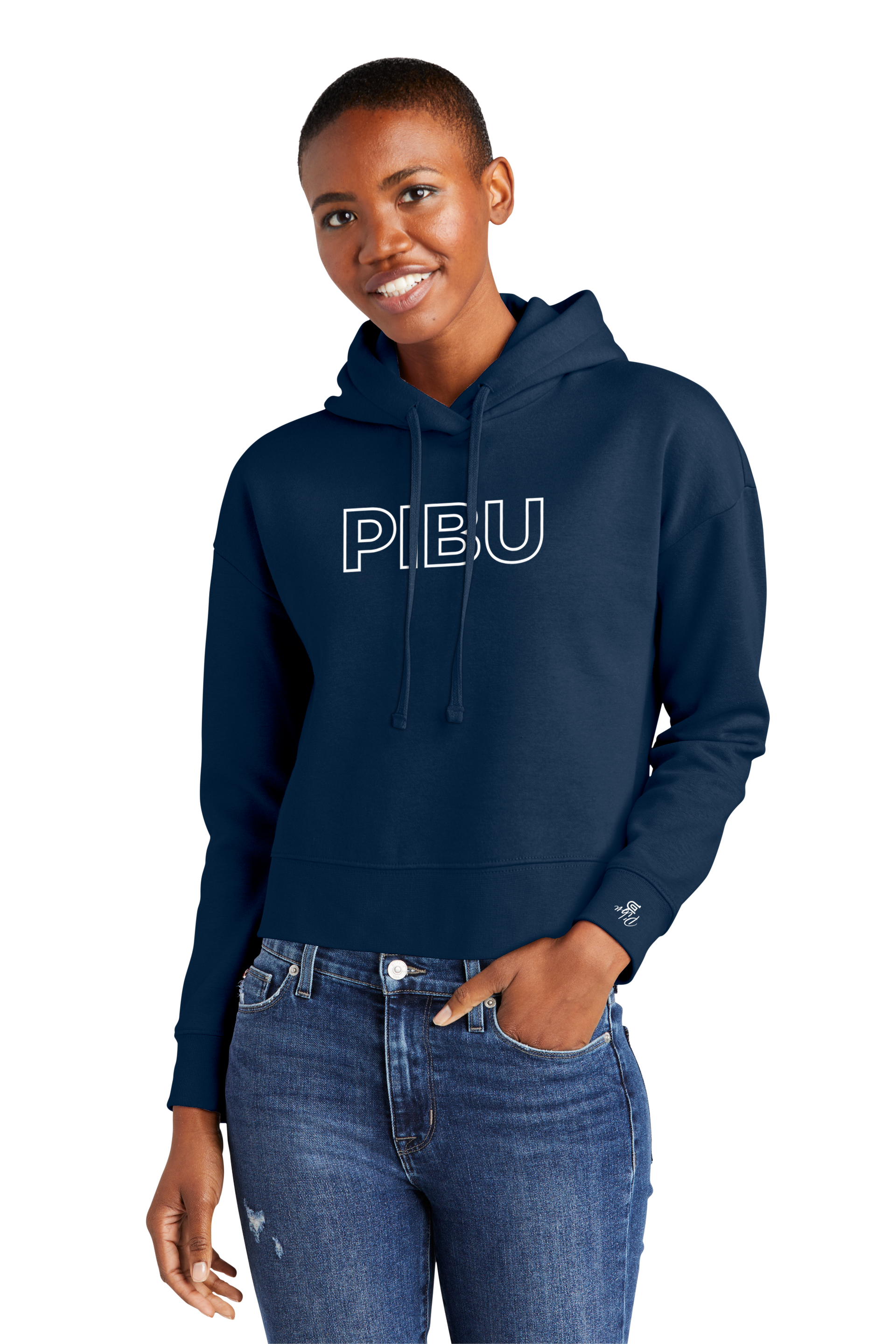 Women's PIBU Classic Outlined Cropped Fleece Hoodie - White
