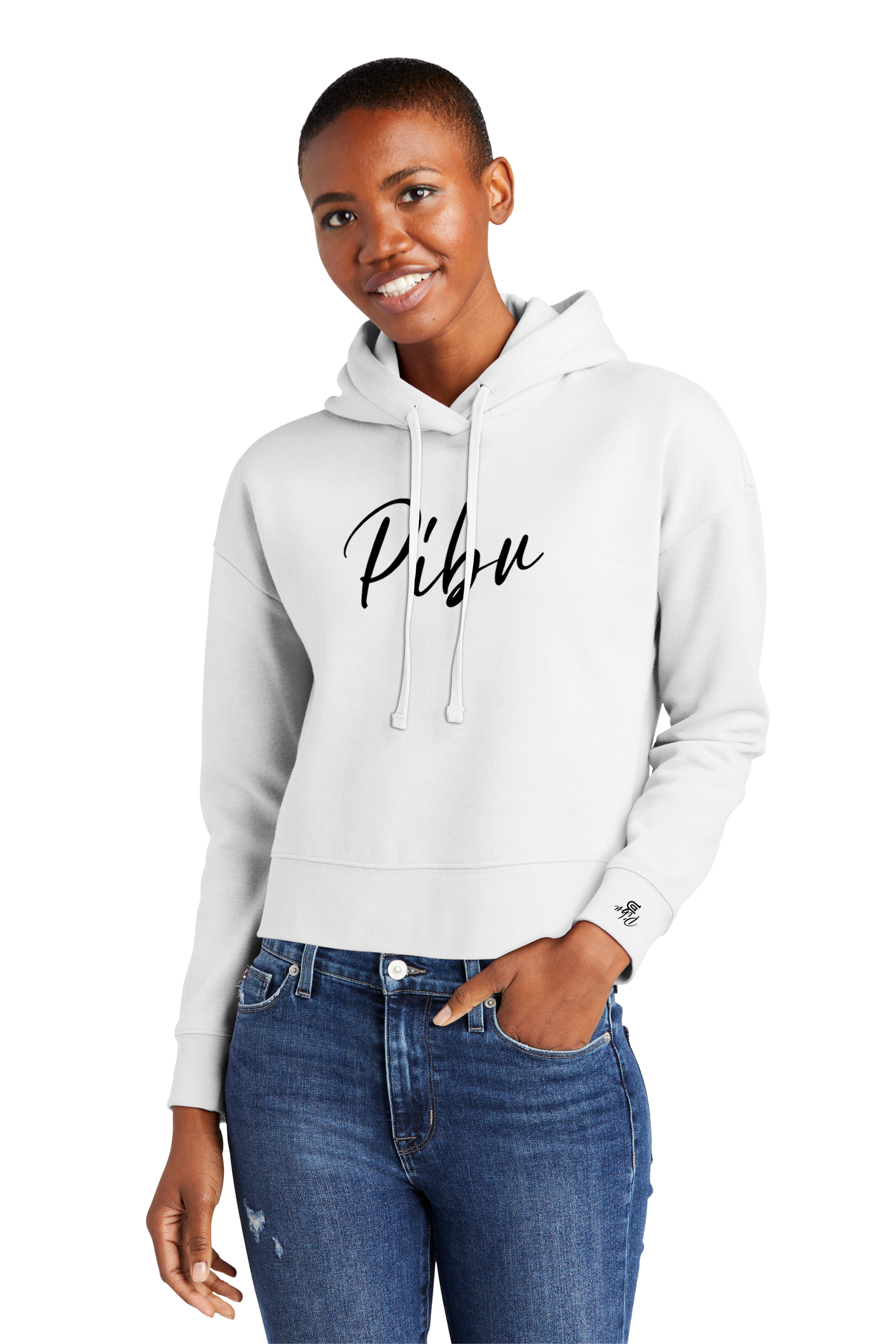 Women's PIBU Script Cropped Fleece Hoodie - Black