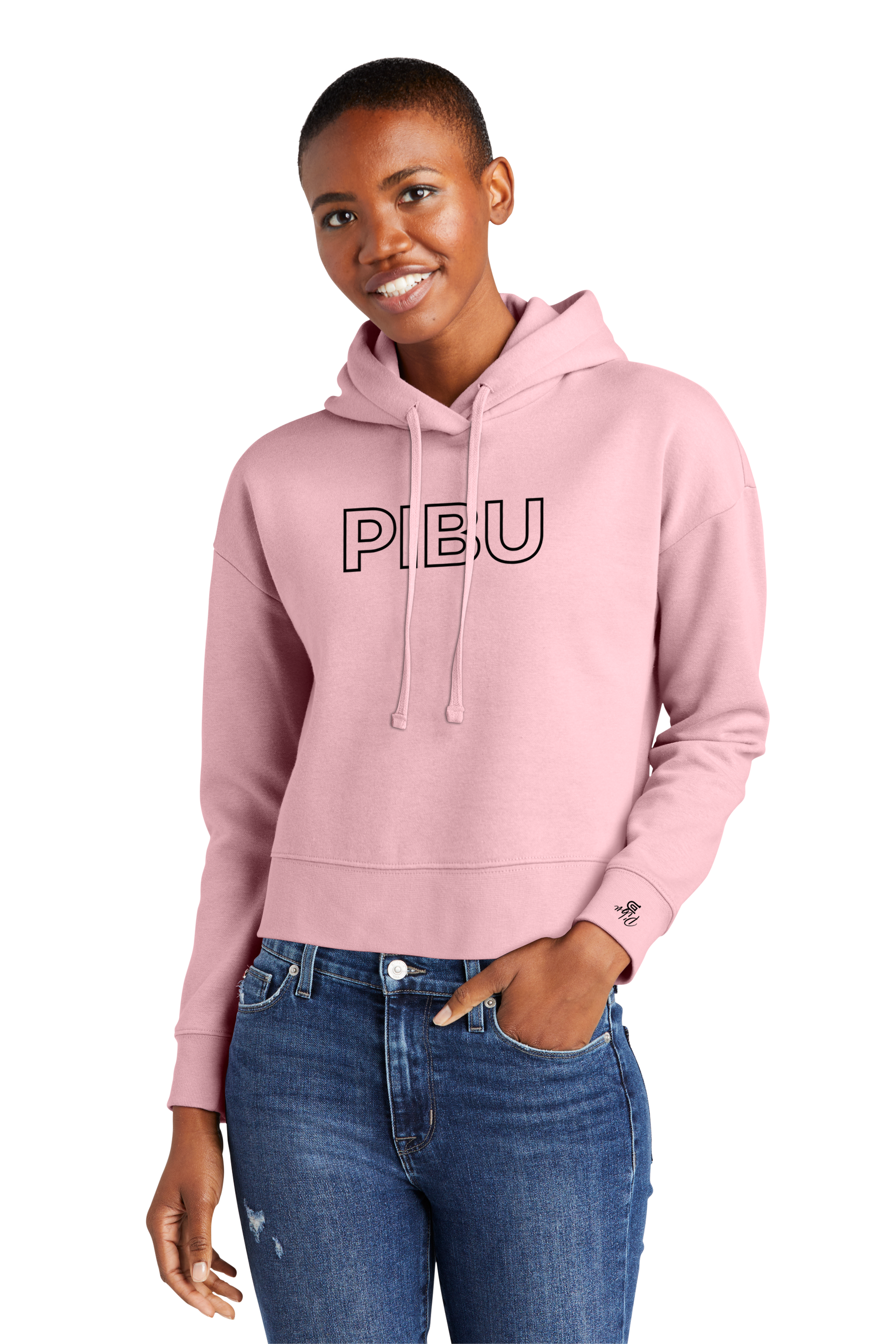 Women's PIBU Classic Outlined Cropped Fleece Hoodie - Black