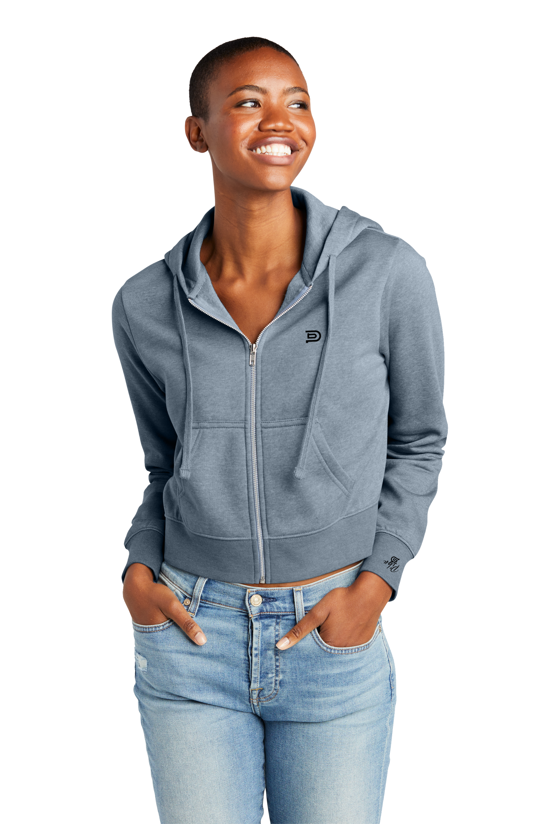 Women's PIBU Logo Cropped Zip-Up Hoodie - Black